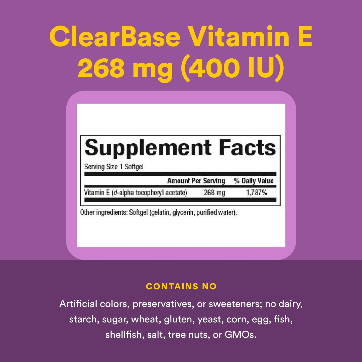Natural Factors Clear Base Vitamin E 400 IU Softgels, 60 Count