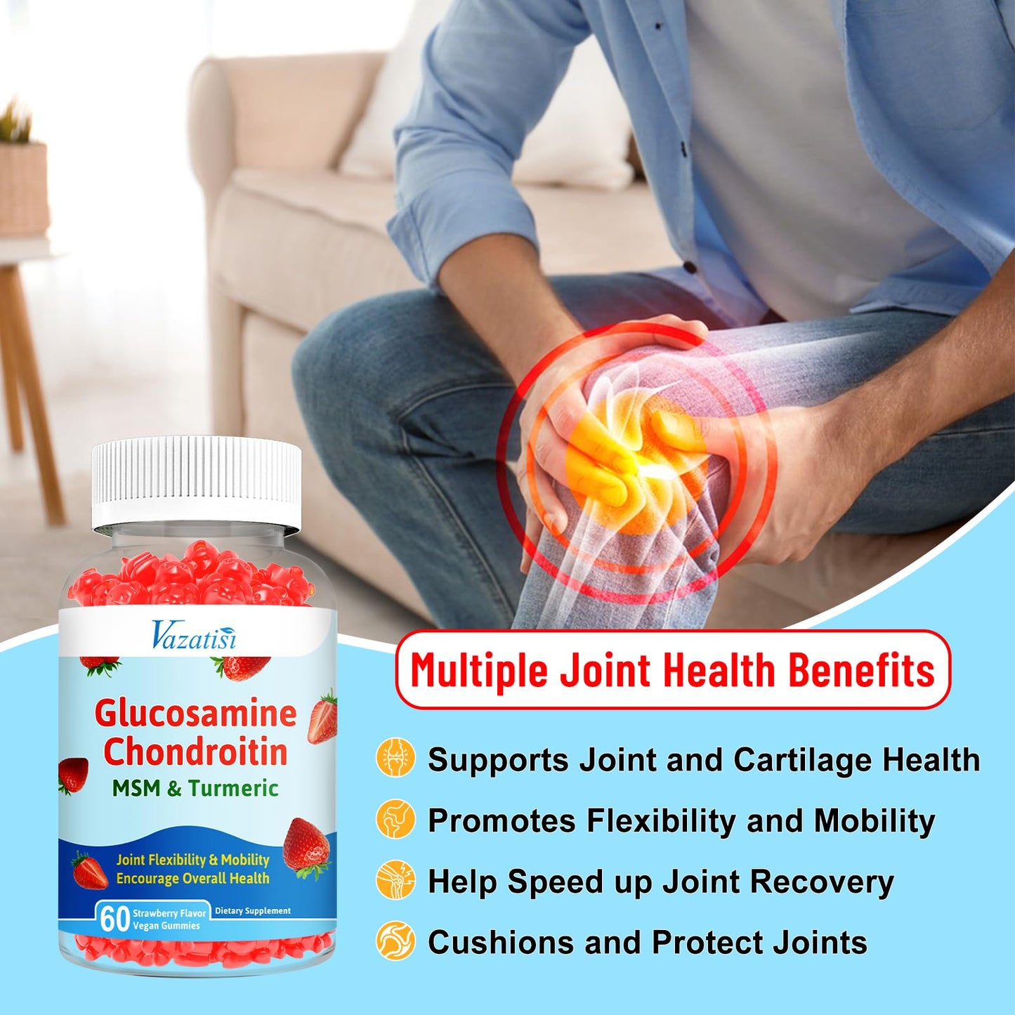 Vazatisi Glucosamine Chondroitin Gummies with MSM, Turmeric & Boswellia 120 Gummies