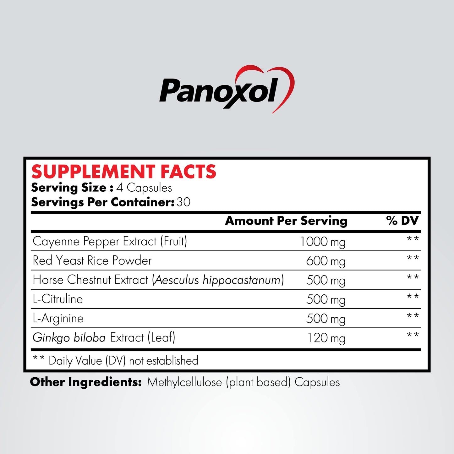 Panoxol Blood Pressure Supplements Nitric Oxide Capsule, 120 Capsules