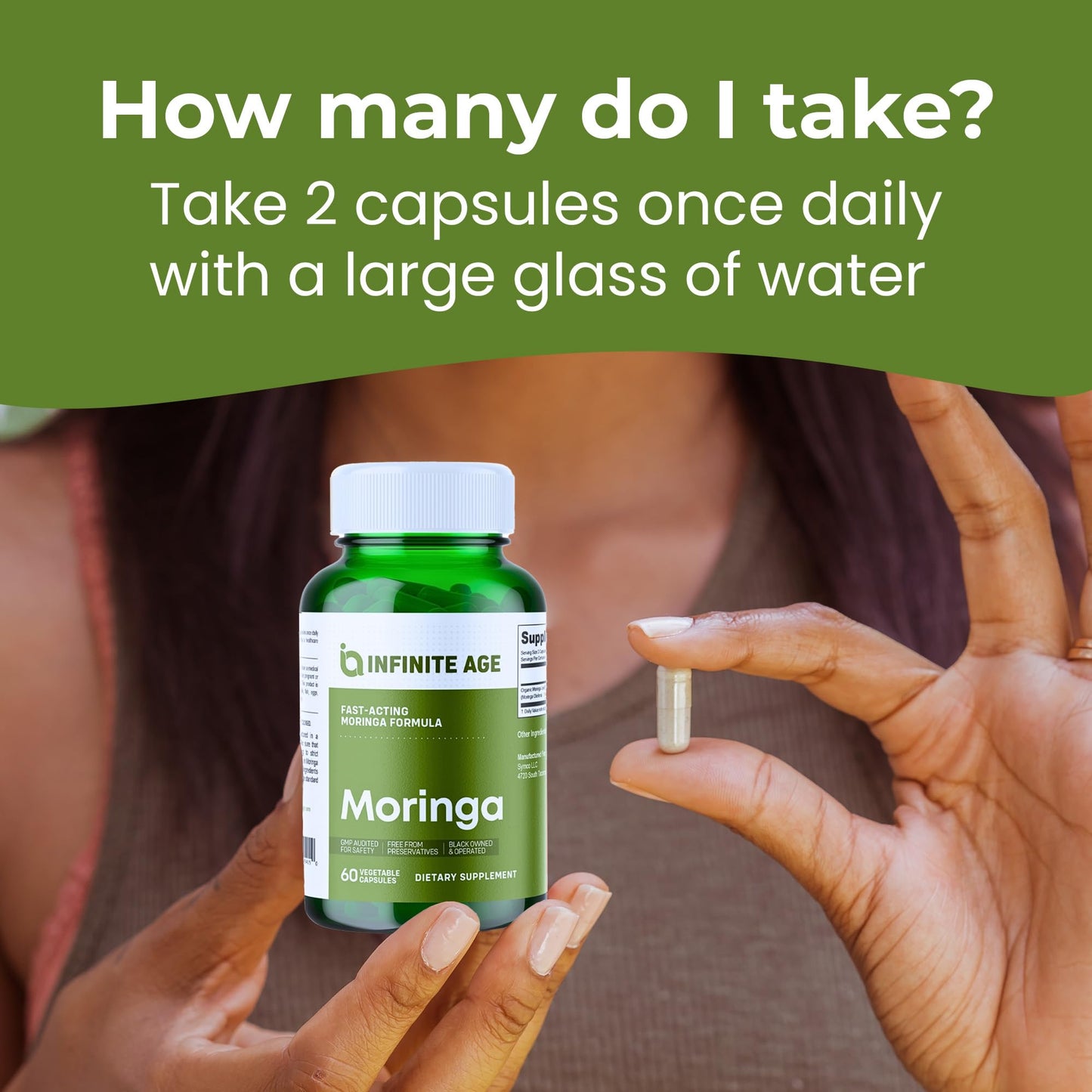 INFINITE AGE 1000mg Organic Moringa Leaf Powder Capsules, 60 Count