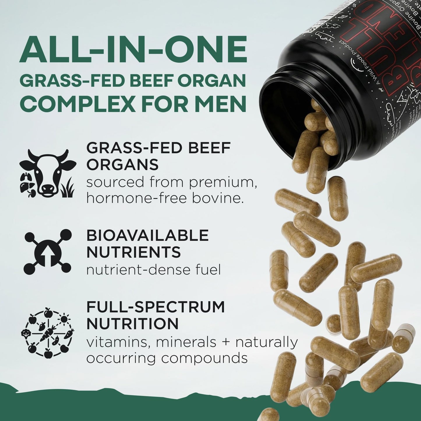 Wild Foods Wild Grass Fed Beef Organ Supplement for Men Prostate Health Capsules 90