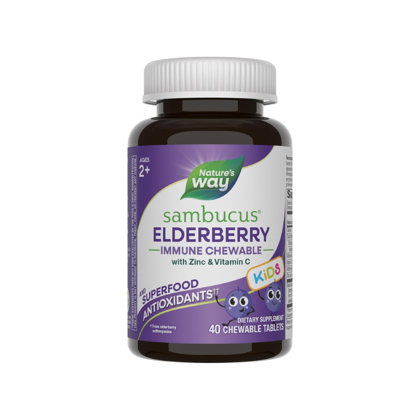 Nature's Way Sambucus Elderberry Immune Chewable Tablets 40 Count