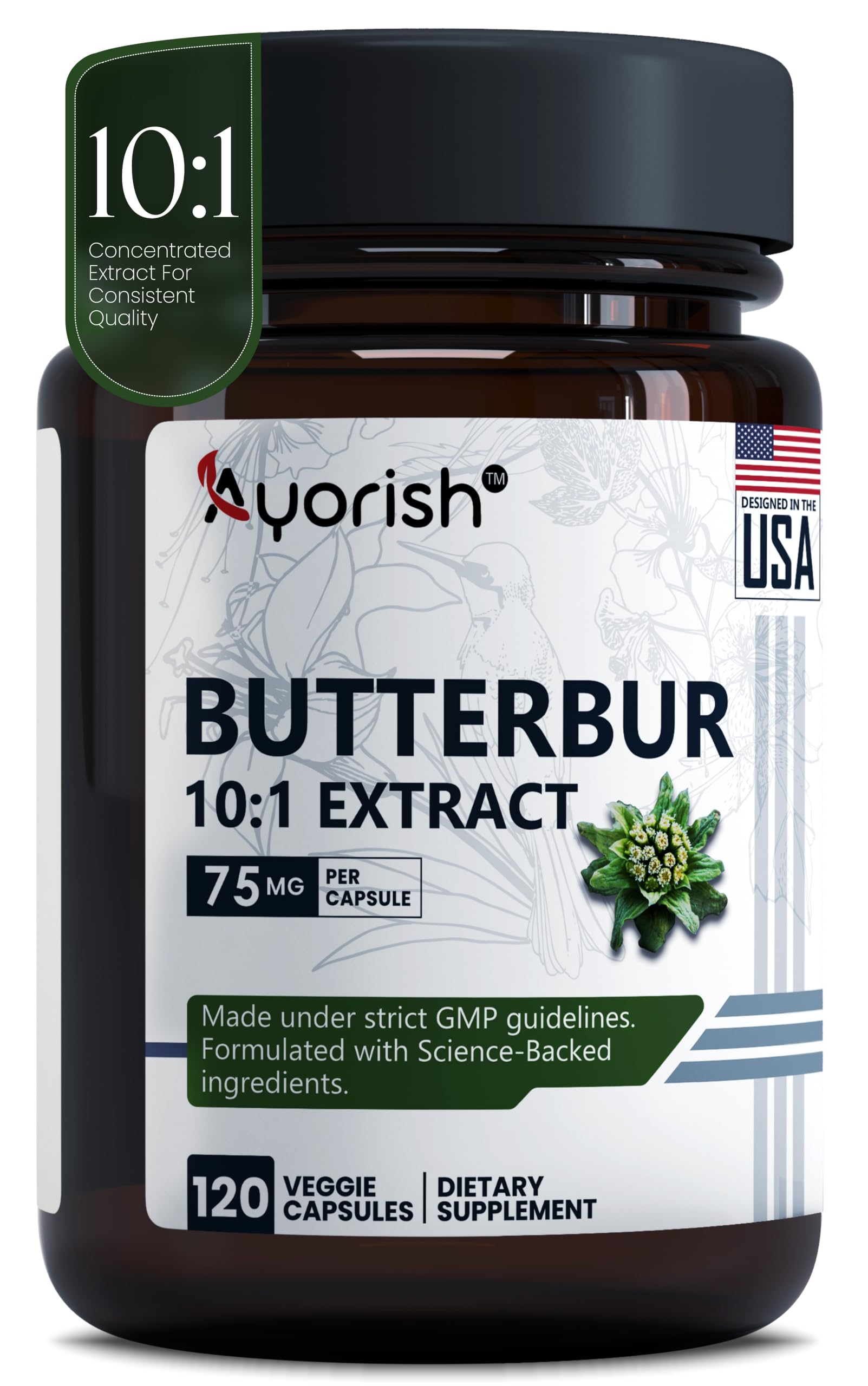 Ayorish Butterbur Capsules 75mg 10:1 Extract, 120 Count