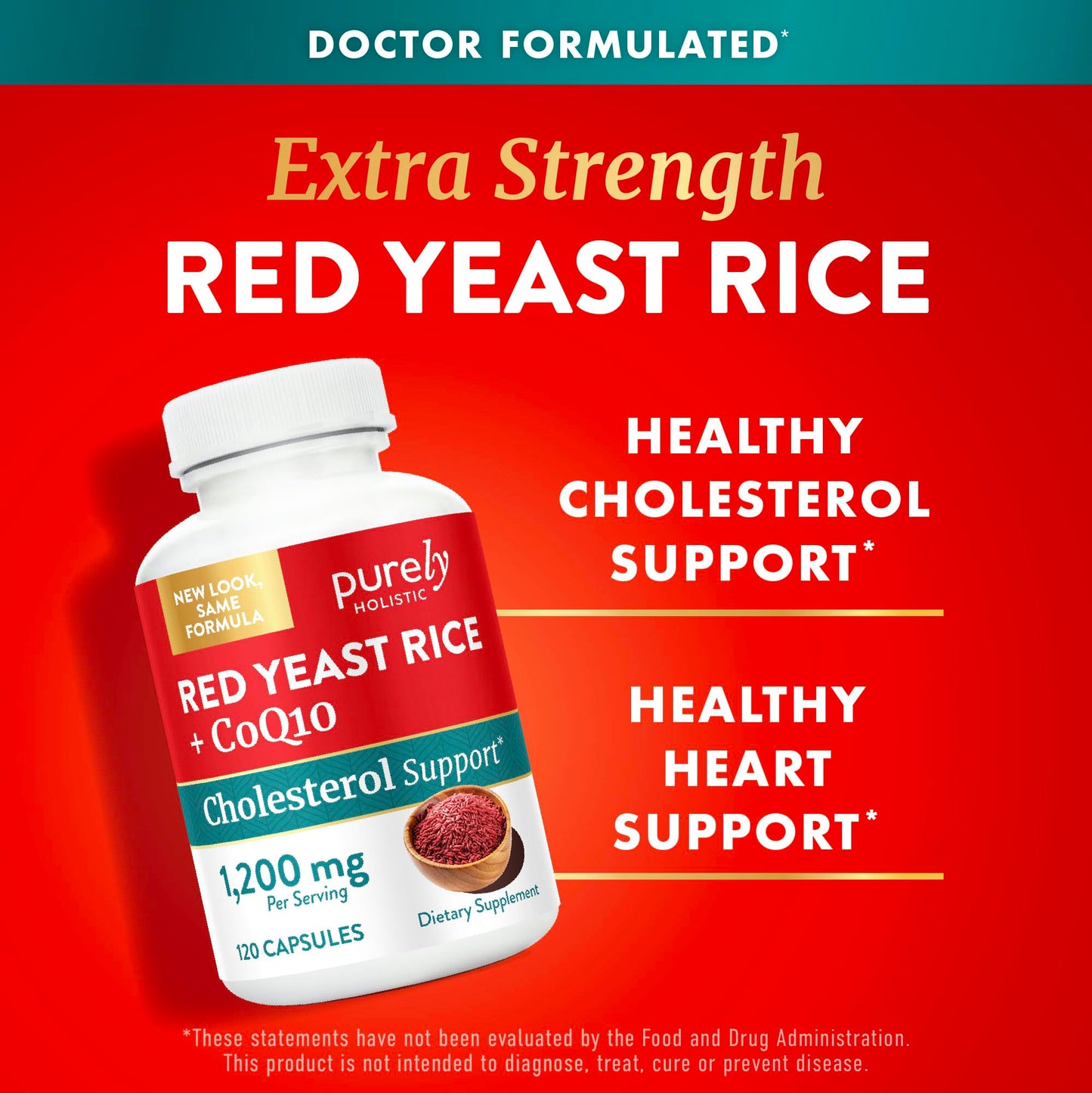 Purely Holistic Red Yeast Rice with CoQ10 Supplement Capsules 120 Count