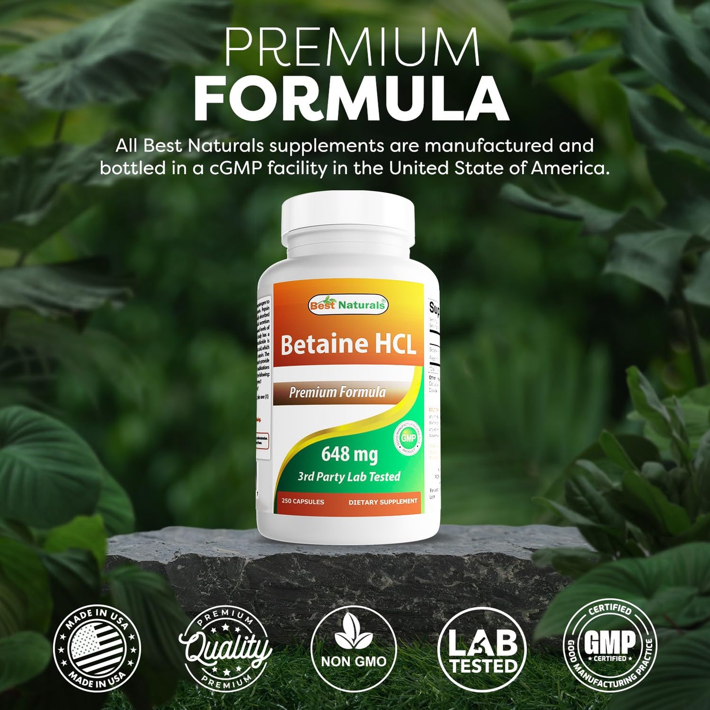 Best Naturals Betaine HCl 648 mg Capsules, 500 Count