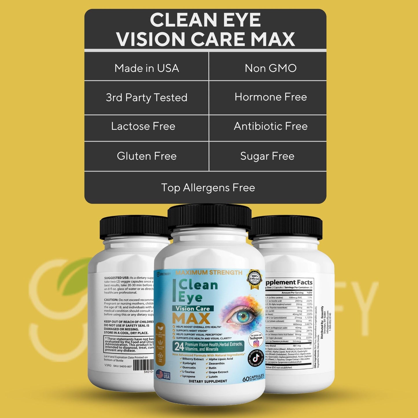 GREENVIFY Clean Eye Vision Care MAX Capsules, 60 Count