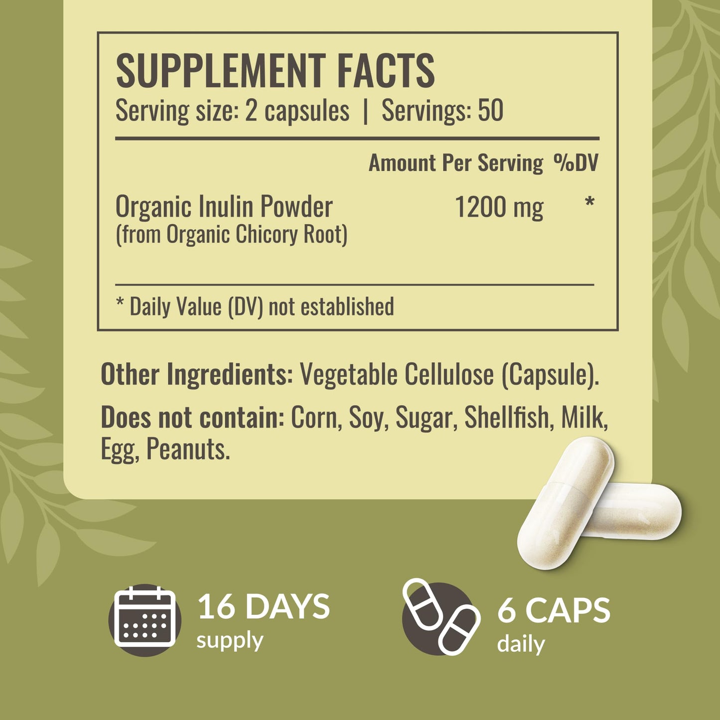 HERBAMAMA Inulin Powder Capsules 1200mg - Digestive Support & Gut Cleanse with Inulin Prebiotic Fiber - Vegan, Non-GMO Chicory Root Powder Supplement, 200 Capsules