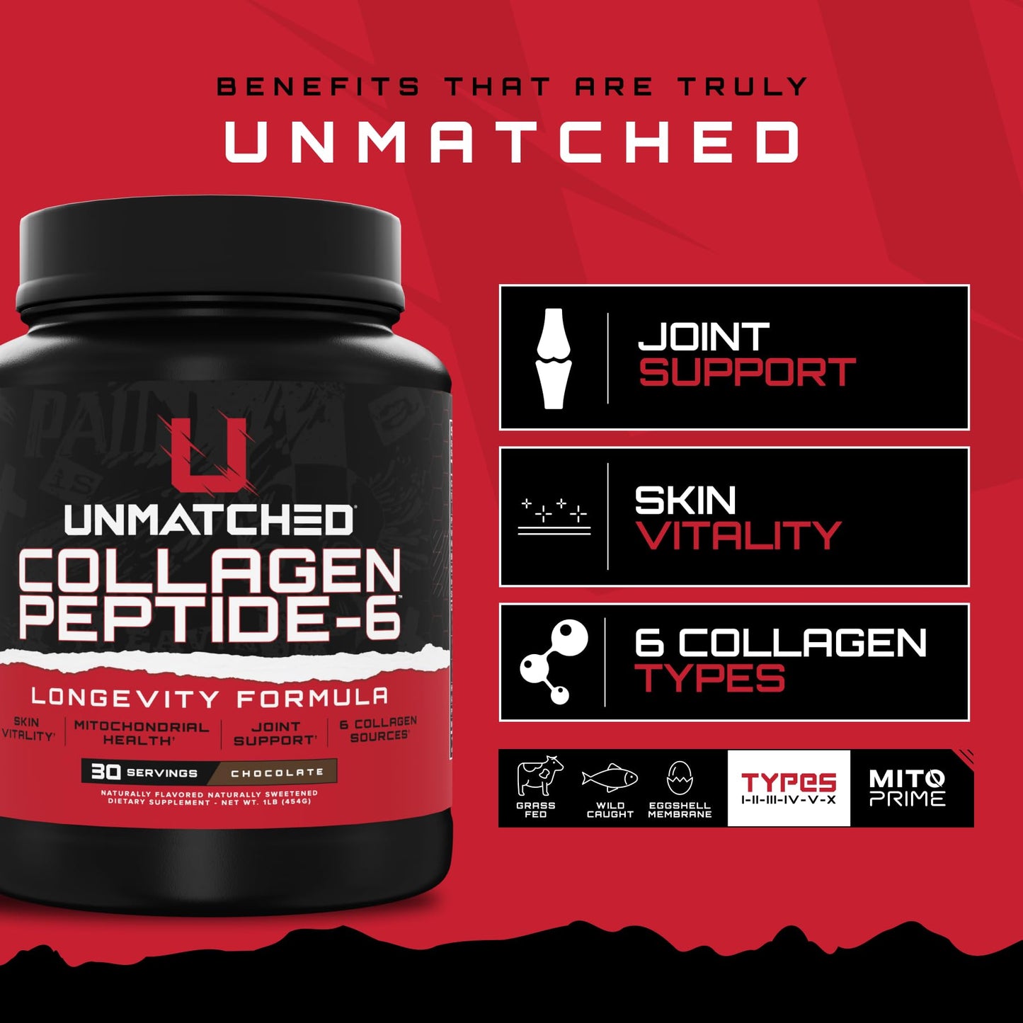 Unmatched Collagen Peptide-6 Powder, 14.39 oz, 32 Servings