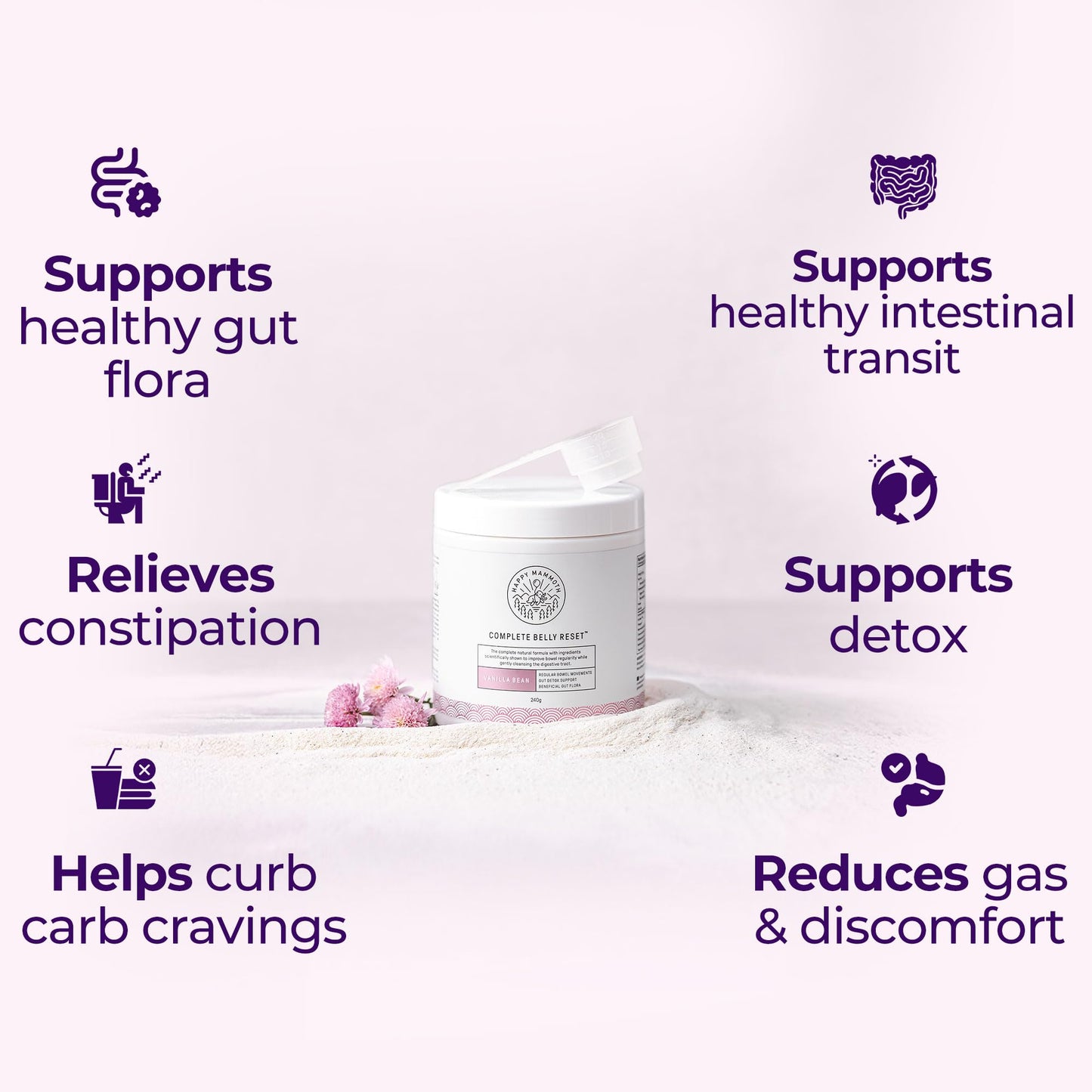Happy Mammoth Complete Belly Reset Digestive Health Supplement Powder, 8.46 Ounce