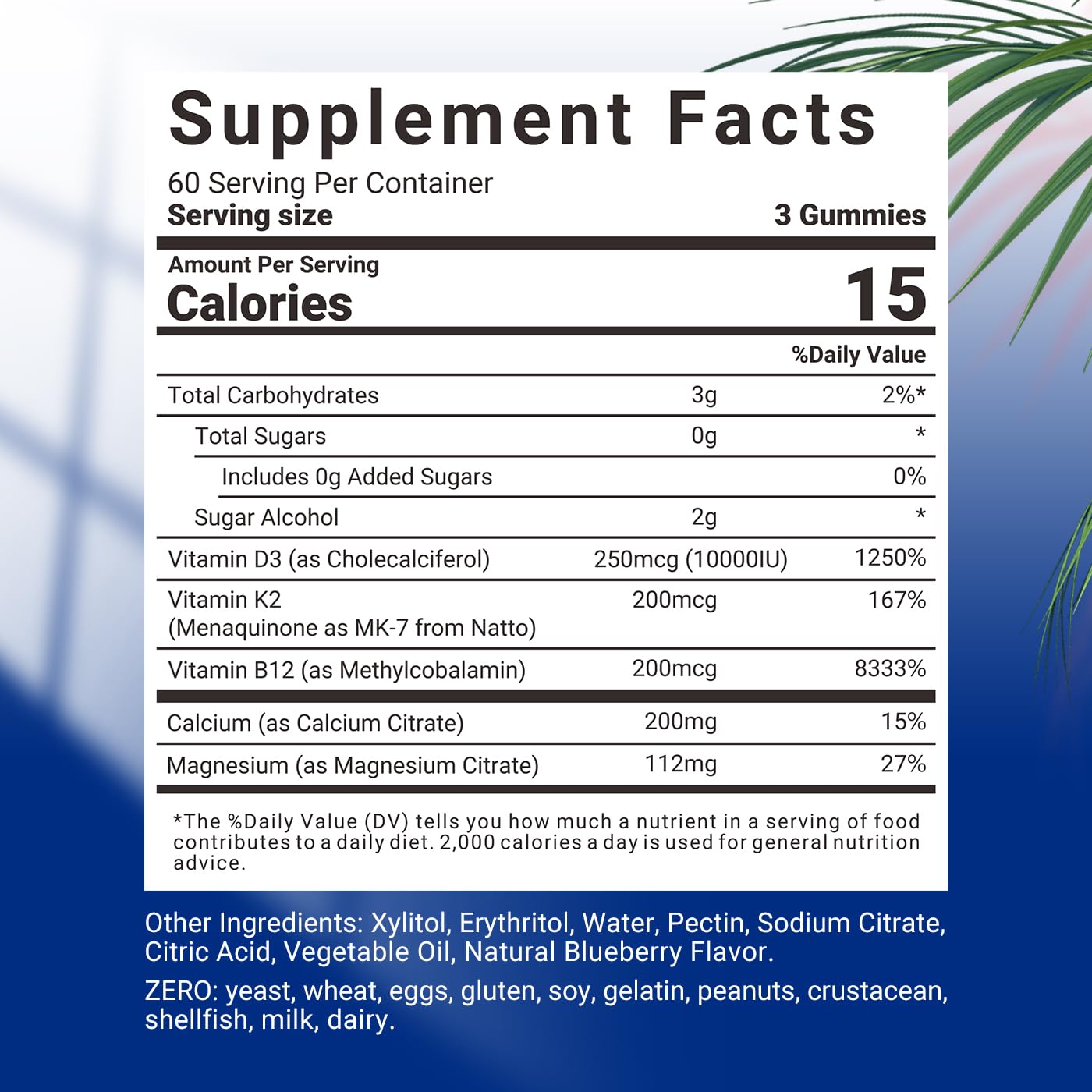 Wiszeen Vitamin D3 K2 Gummies, Vitamin D3 10000 IU & Vitamin K2 (MK-7) 200 mcg, 180 Count