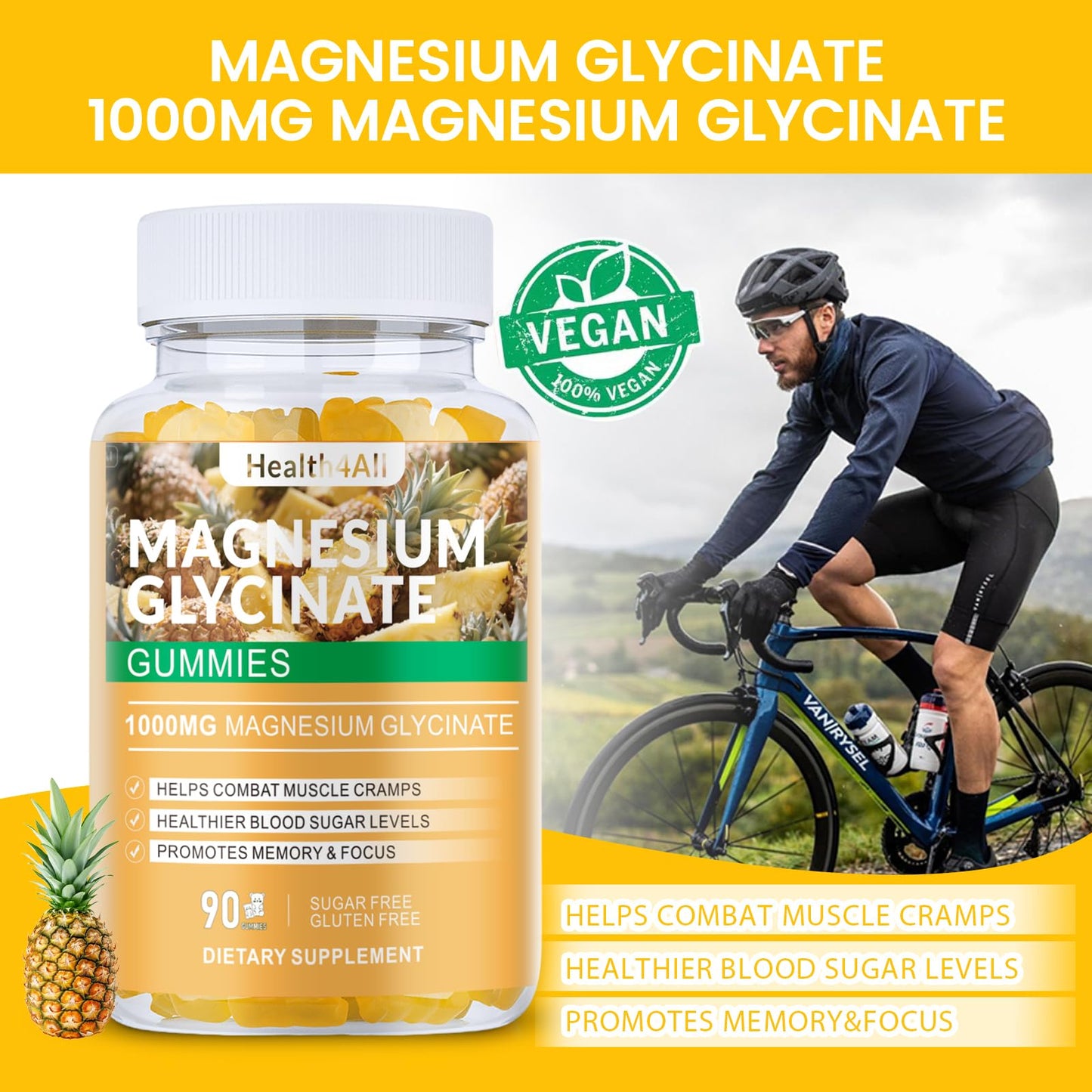 Health4All Magnesium Glycinate Gummies 1000mg, 90 Gummies
