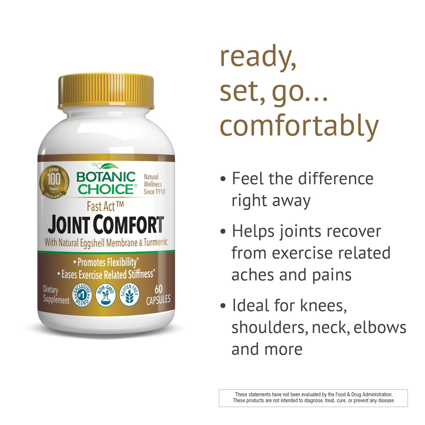 Botanic Choice Fast Act Joint Comfort with NEM Natural Eggshell Membrane, Turmeric Curcumin, Bioperine, & White Willow Bark, Supports Joint Health Capsules, 60 Count