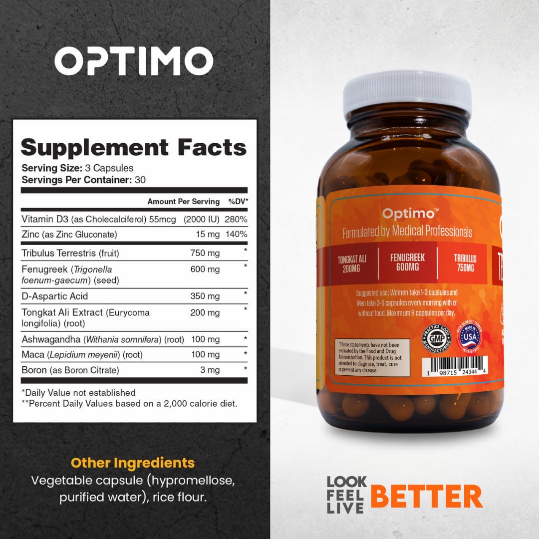 Optimo Ultimate Natural Testosterone Support for Men & Women 90 Capsules