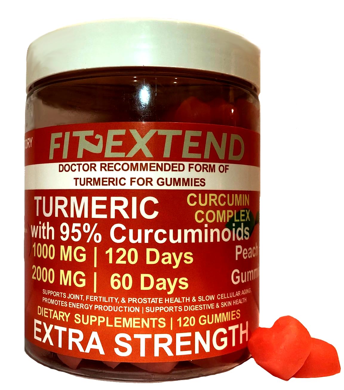 FIT EXTEND Turmeric Gummies 1000 mg with Turmeric Curcumin Complex, 120 Gummies