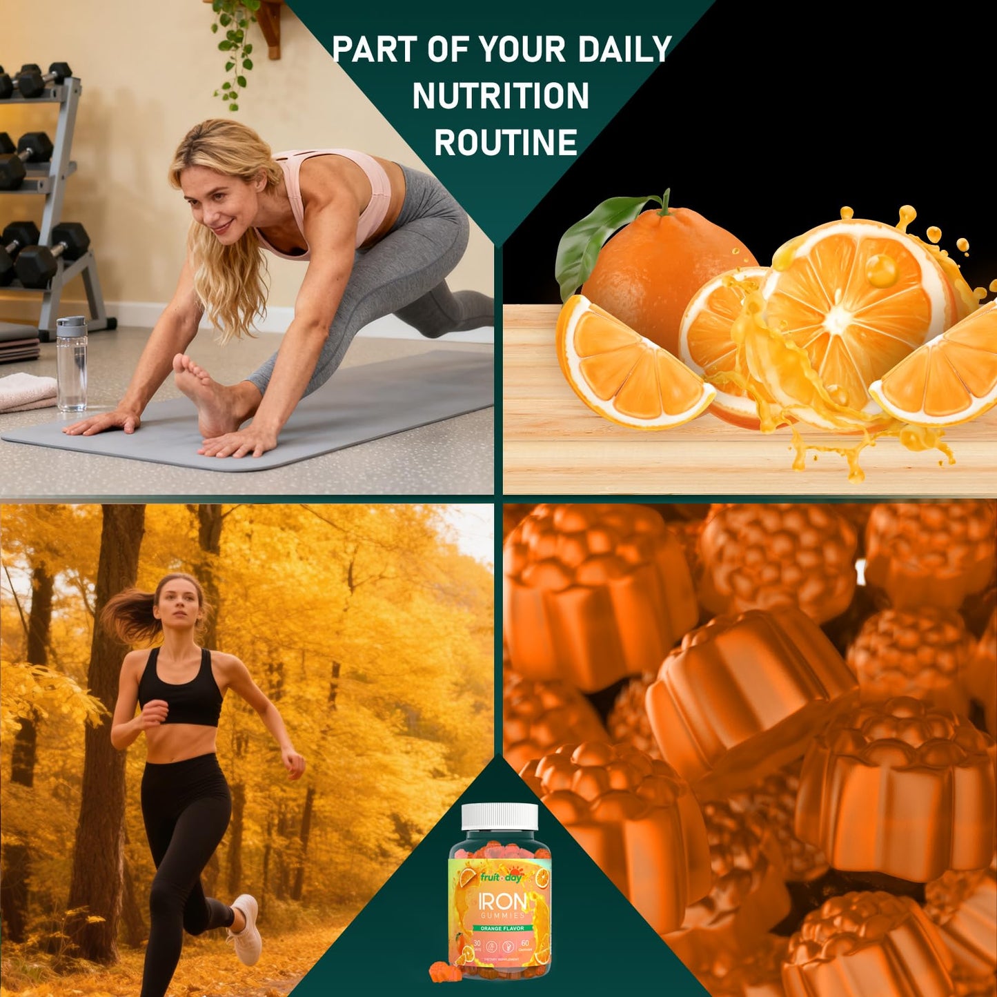Fruitoday Iron Gummies with Vitamin C, B6, B12 and Folate - Gentle Ferrous Bisglycinate, Orange Flavor, 60 Gummies