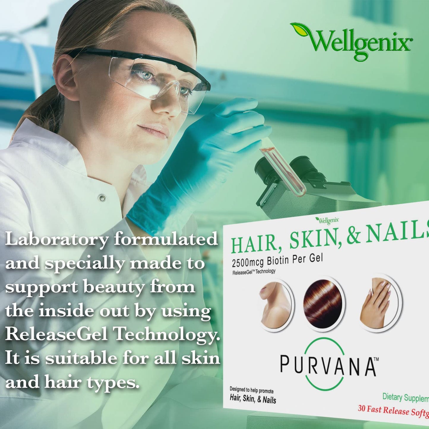 Wellgenix Purvana Hair Skin and Nails Supplement Softgels 60