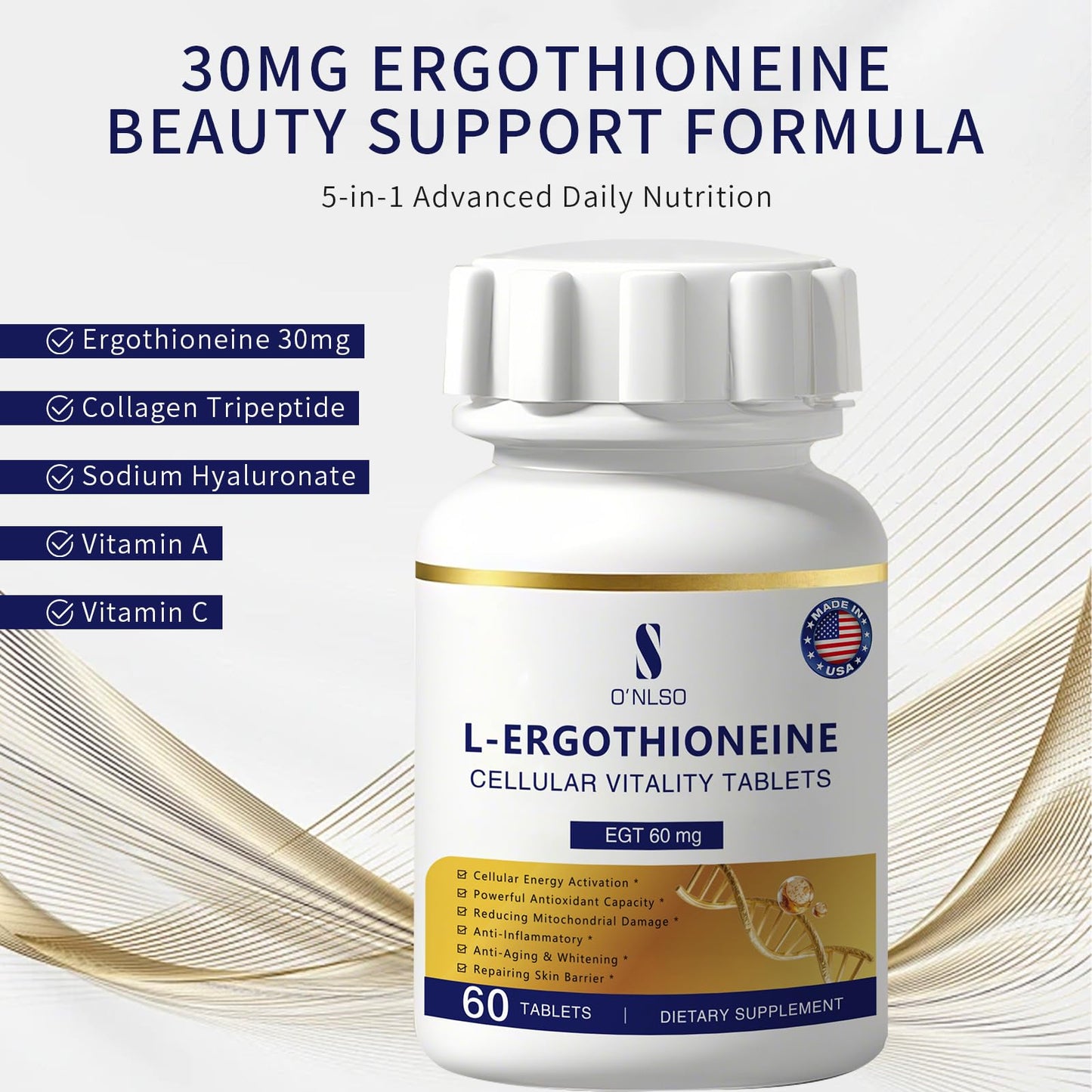 O'NLSO L-Ergothioneine Supplement 30mg Tablet, 60 Tablets
