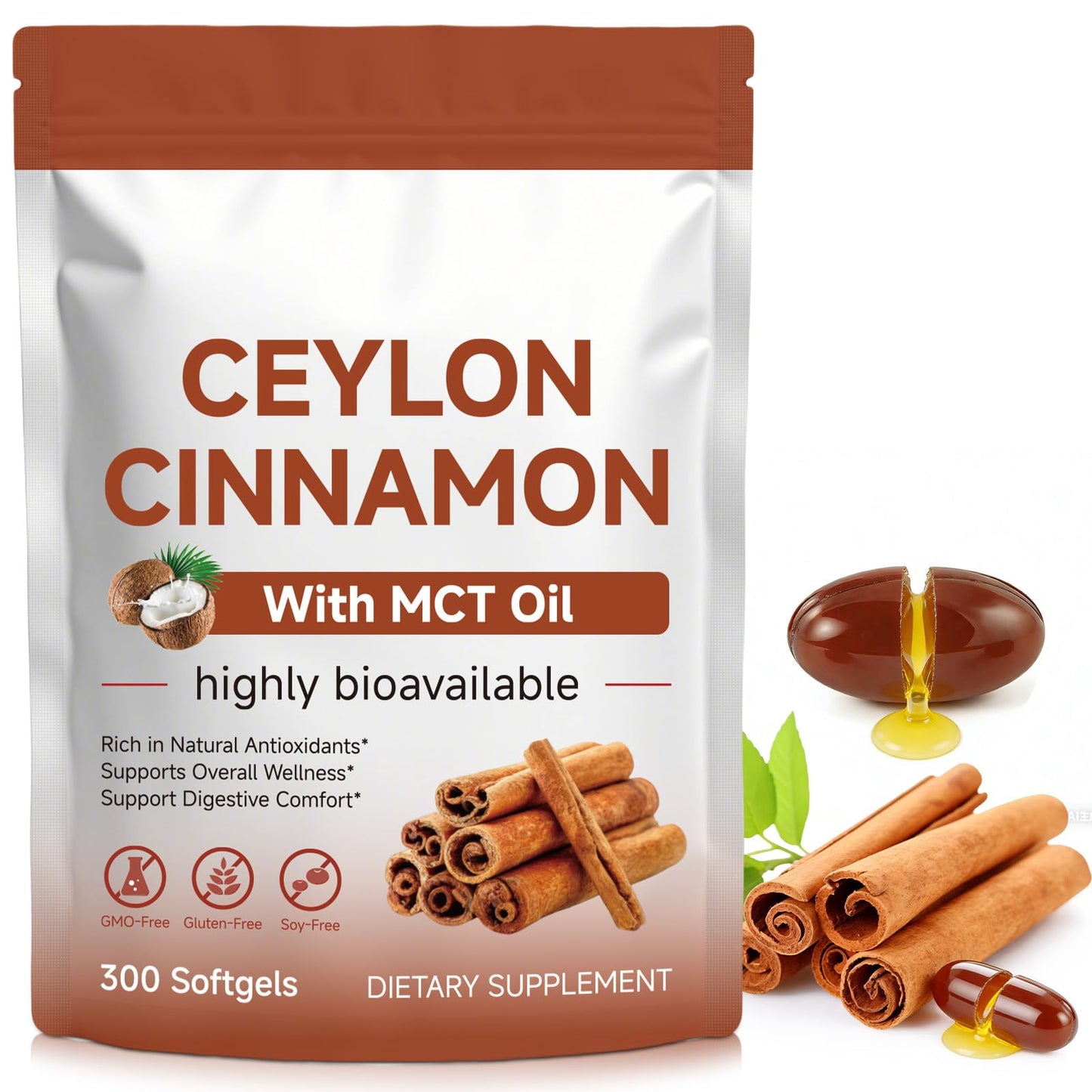 weluyyyi Ceylon Cinnamon Capsules 600mg High Absorption Herbal Extract with MCT Oil, 1 Count