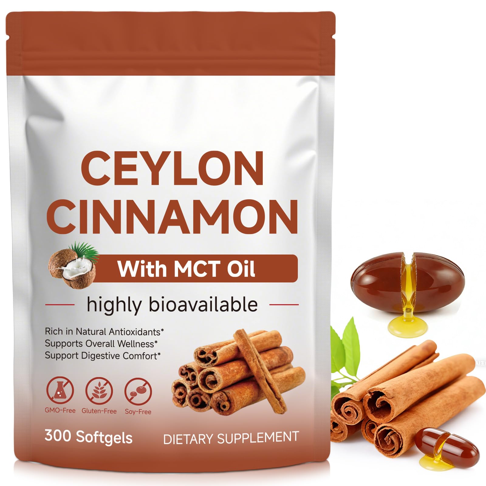 weluyyyi Ceylon Cinnamon Capsules 600mg High Absorption Herbal Extract with MCT Oil, 1 Count