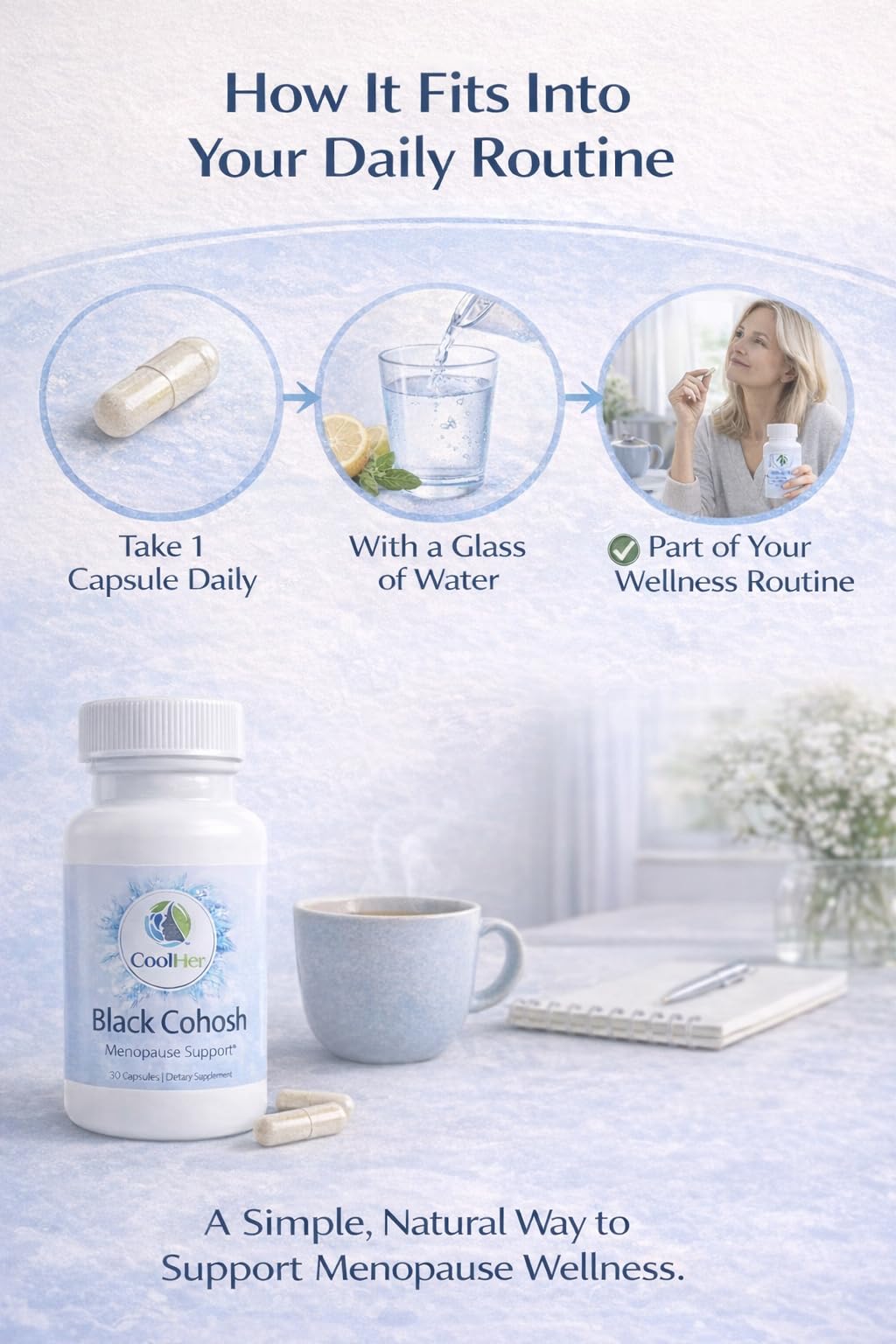 CoolHer Menopause Support for Women – Hot Flash & Night Sweat Relief – Black Cohosh Supplement – Non-GMO, Gluten-Free, 30 Capsules