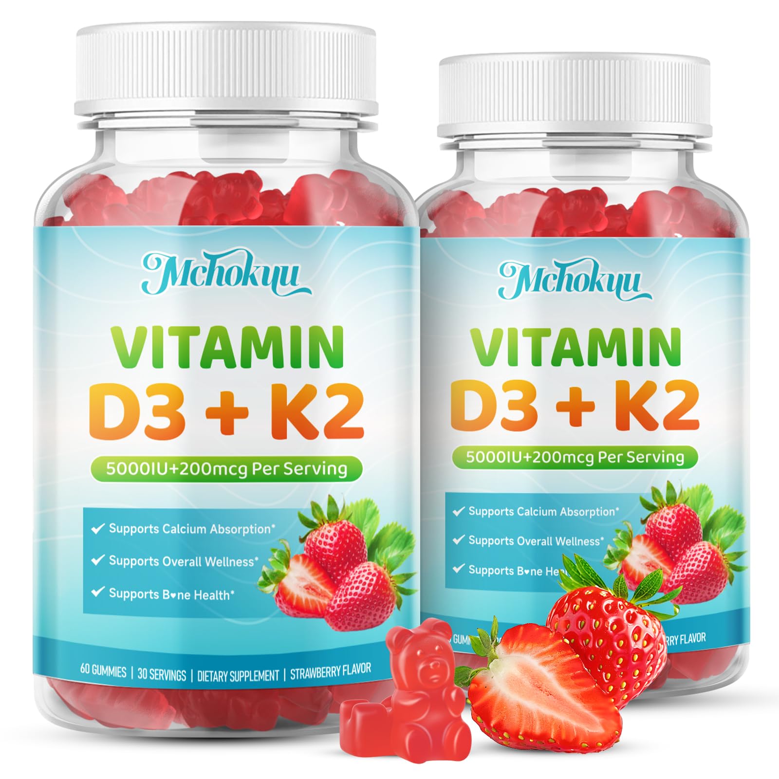 Mchokuu Vitamin D3 K2 Gummies with Calcium, 120 Gummies