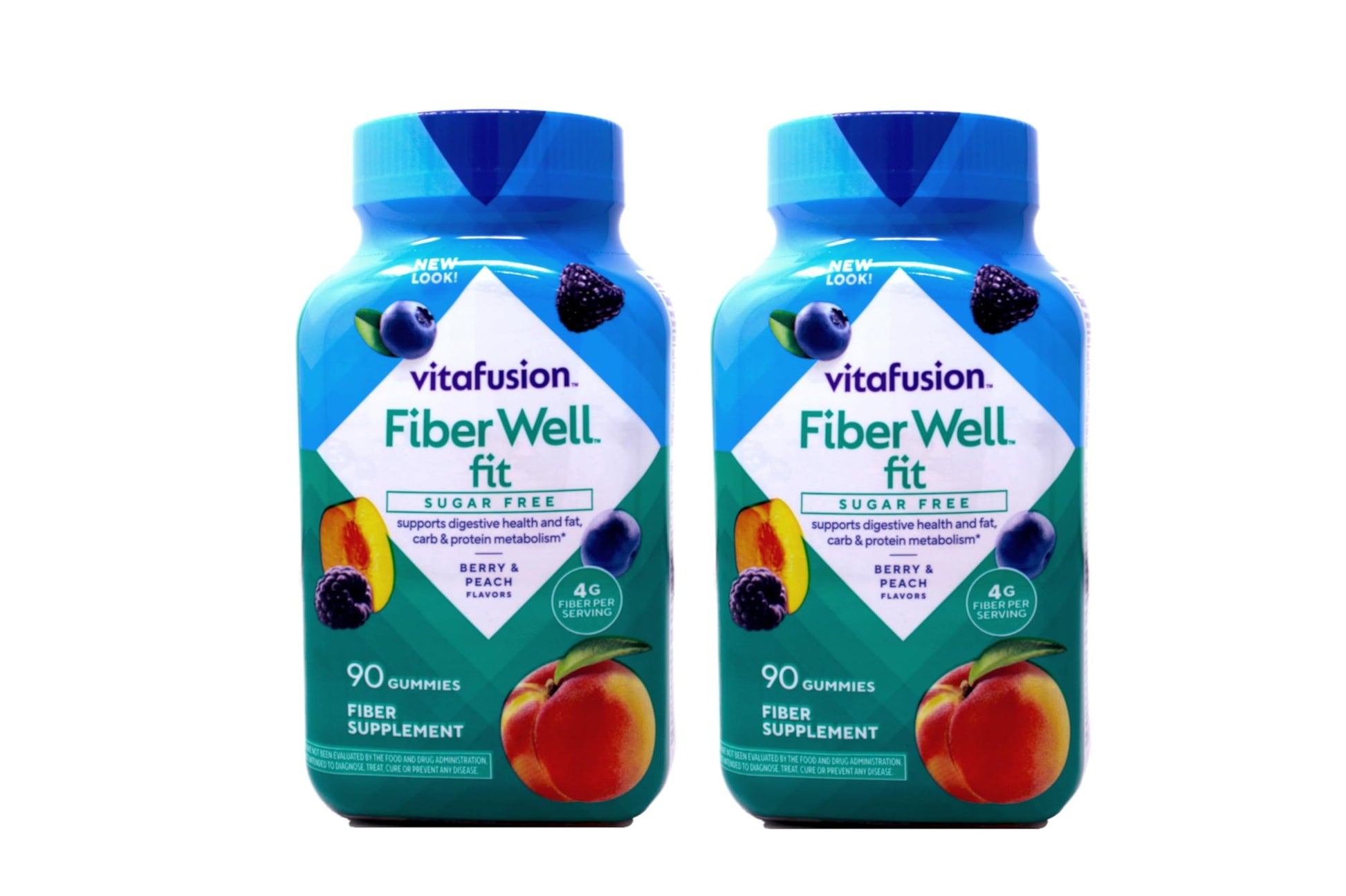Vitafusion Fiber Well Fit Sugar Free Supplement Gummies Berry & Peach Flavors, 180 Count