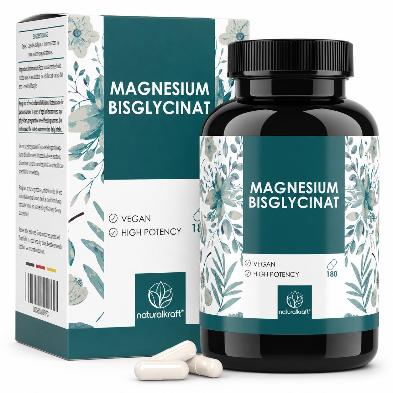 naturalkraft Magnesium Bisglycinate 2400 mg Capsule, 180 Count