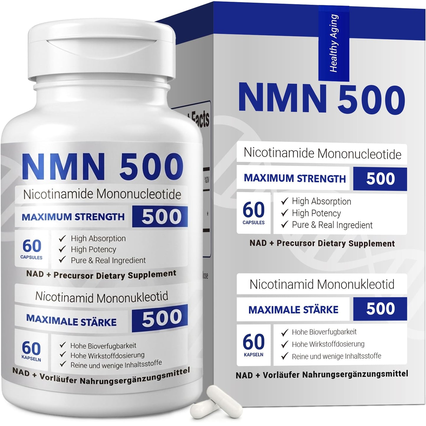 CFUKING NMN 500mg Nicotinamide Mononucleotide Veggie Capsules, 60 Capsules