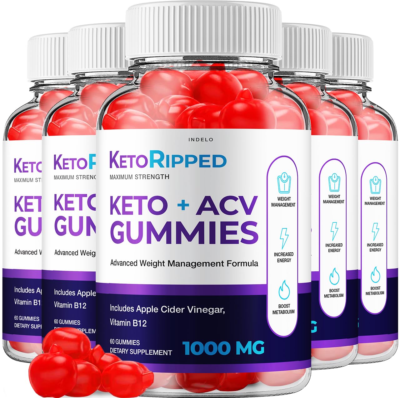 Indelo Keto Ripped ACV Gummies Extra Strength Apple Cider Vinegar, 300 Gummies