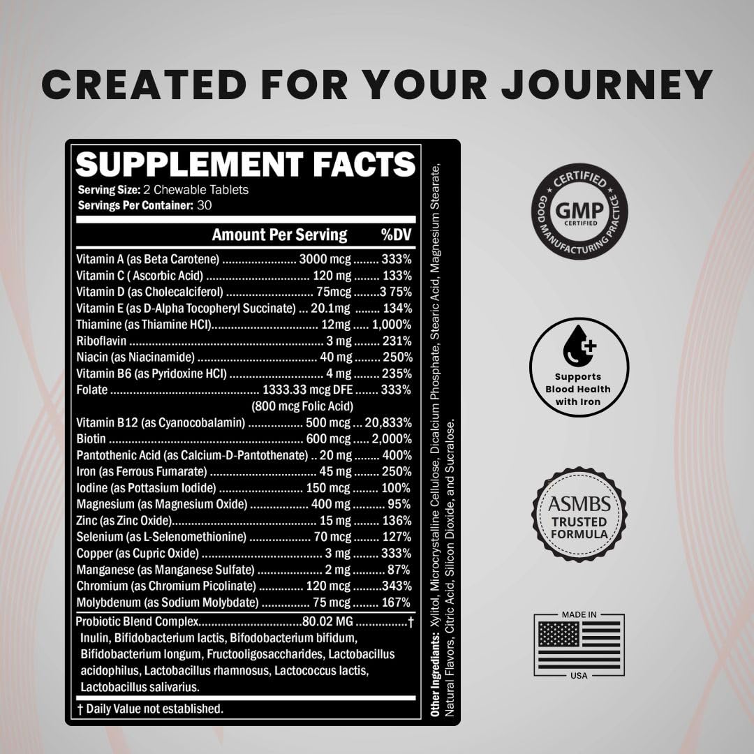 Journey Bariatric Vitamins Bariatric Multivitamin with Probiotics & Iron Chewable 60 Count