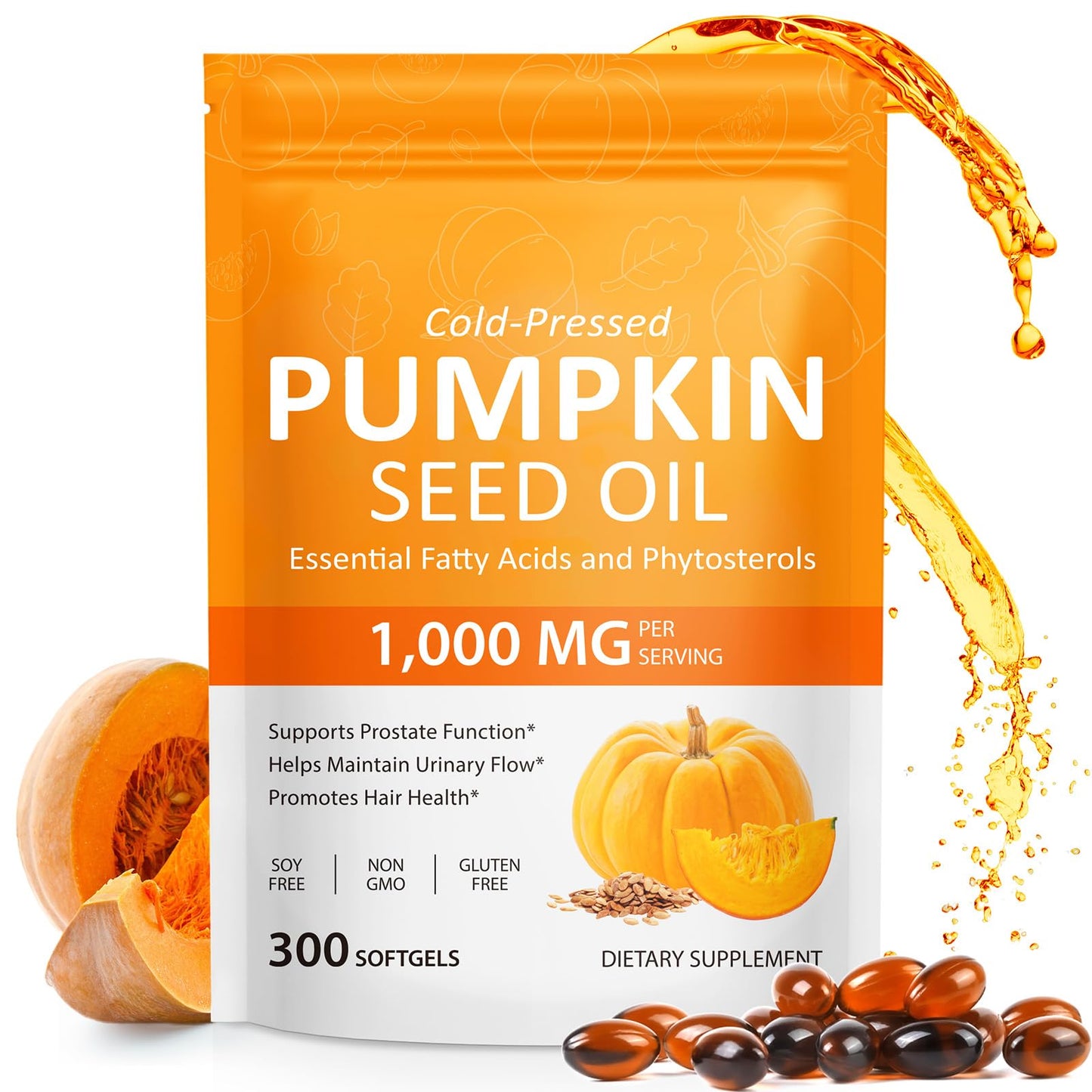 CFHQXSZ Pumpkin Seed Oil with Saw Palmetto Capsules, 300 Count