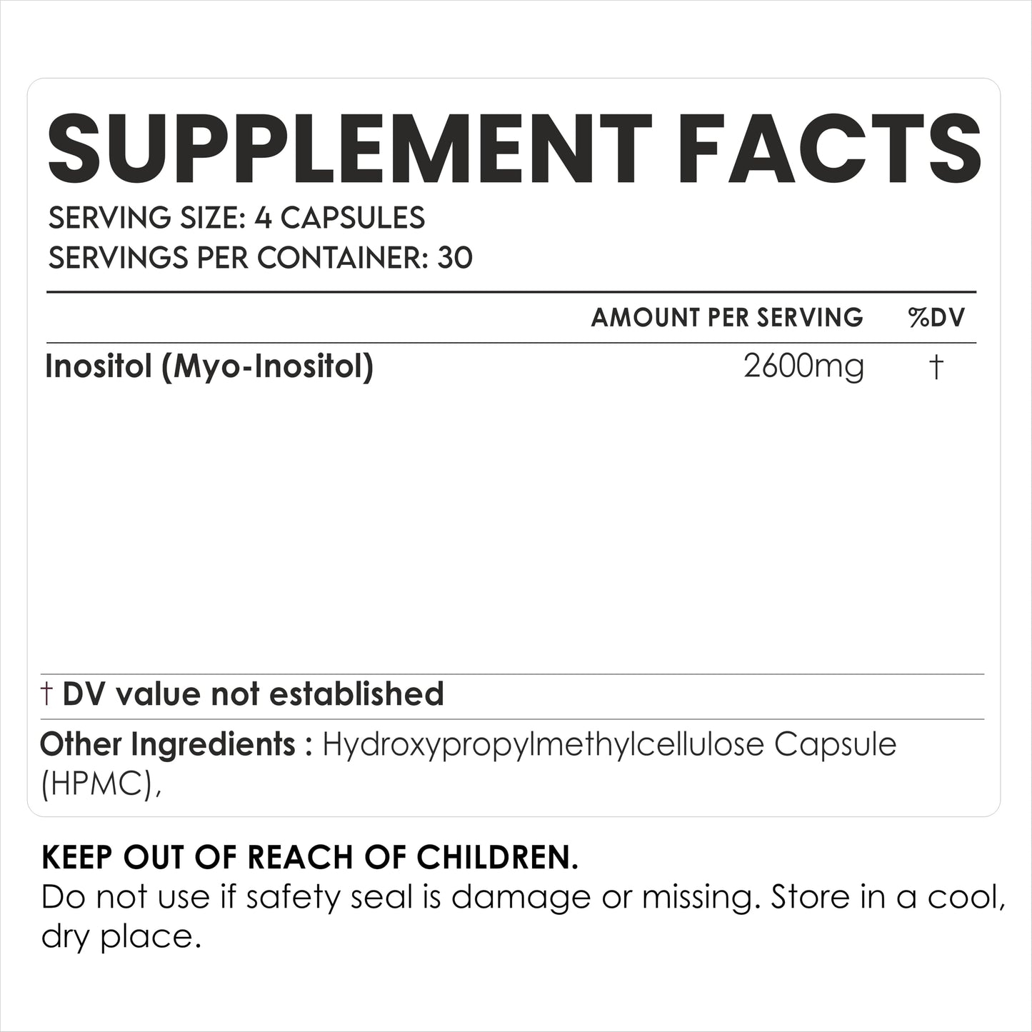 AMALTH Inositol Capsules 2600 mg Myo-Inositol Supplement, 120 Veg Capsules