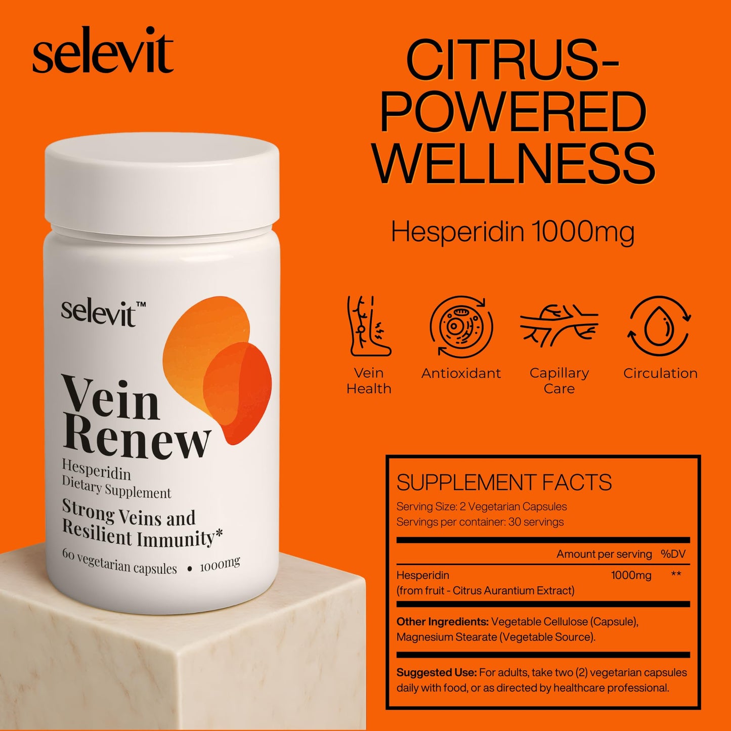 Selevit Vein Renew (Hesperidin) 1000mg Capsules, 60 Count