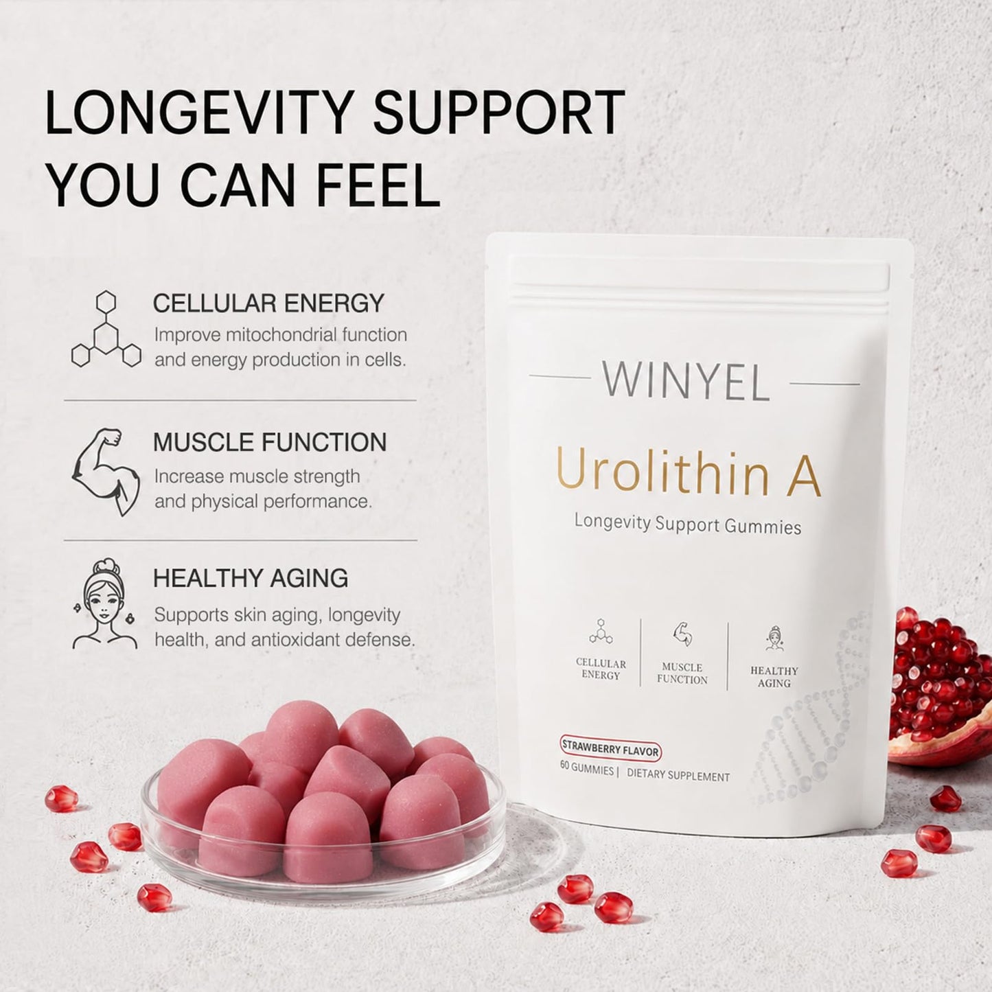 WINYEL Urolithin A Supplement Longevity Gummy 60 Count
