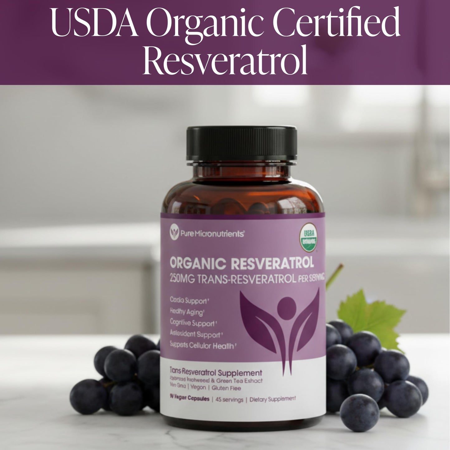 Pure Micronutrients Organic Resveratrol Supplement with Green Tea 90 Capsules