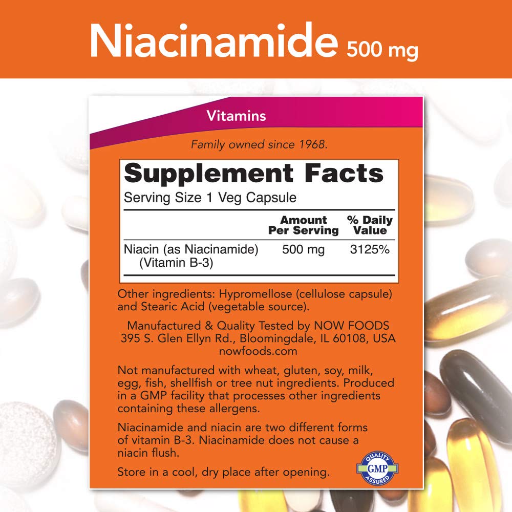 NOW Foods Niacinamide 500mg Vitamin B-3 Capsules, 300 Count
