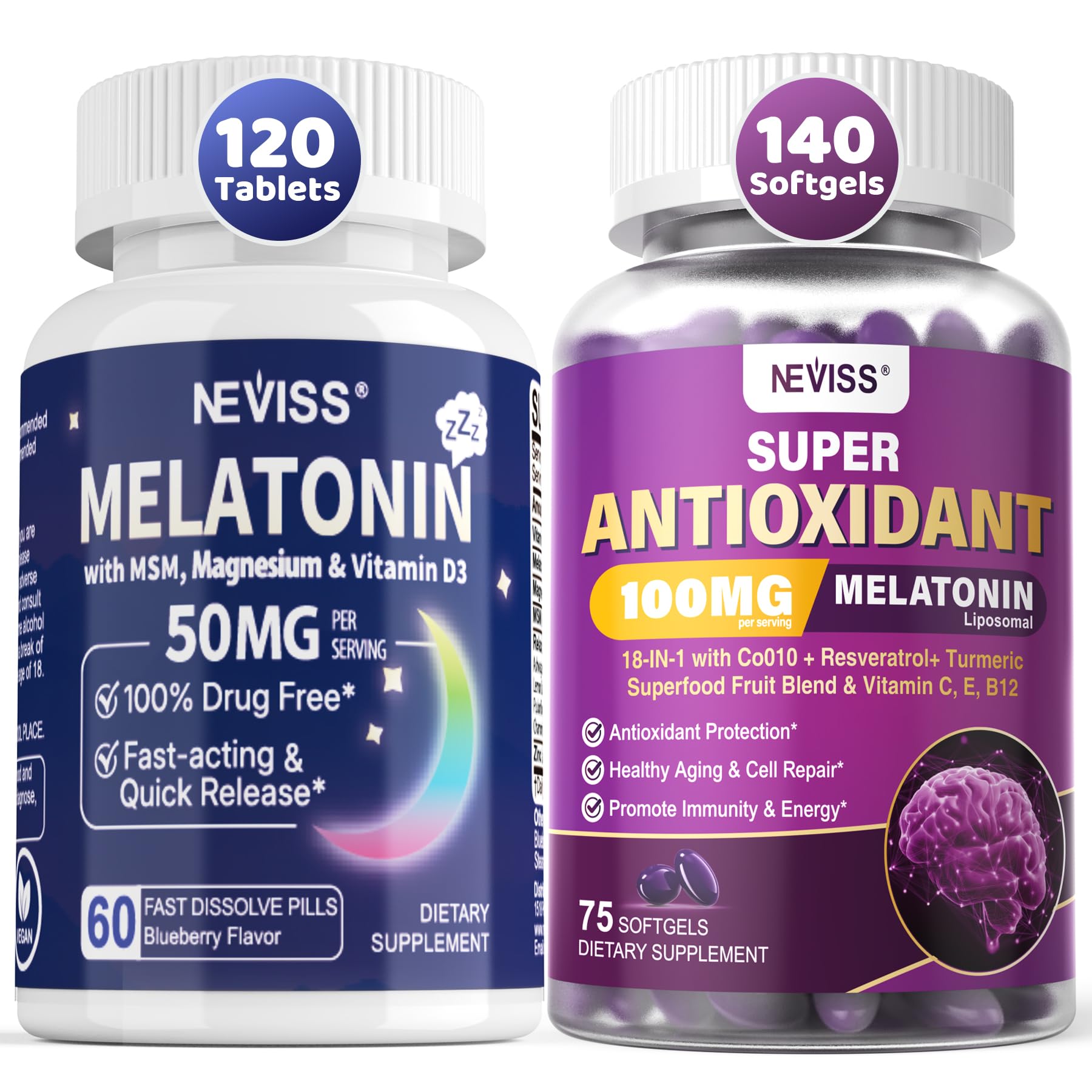 NEVISS Melatonin 50 mg Fast Dissolve Tablets + Ultra High Dose Melatonin 100 mg, 195 Tablets