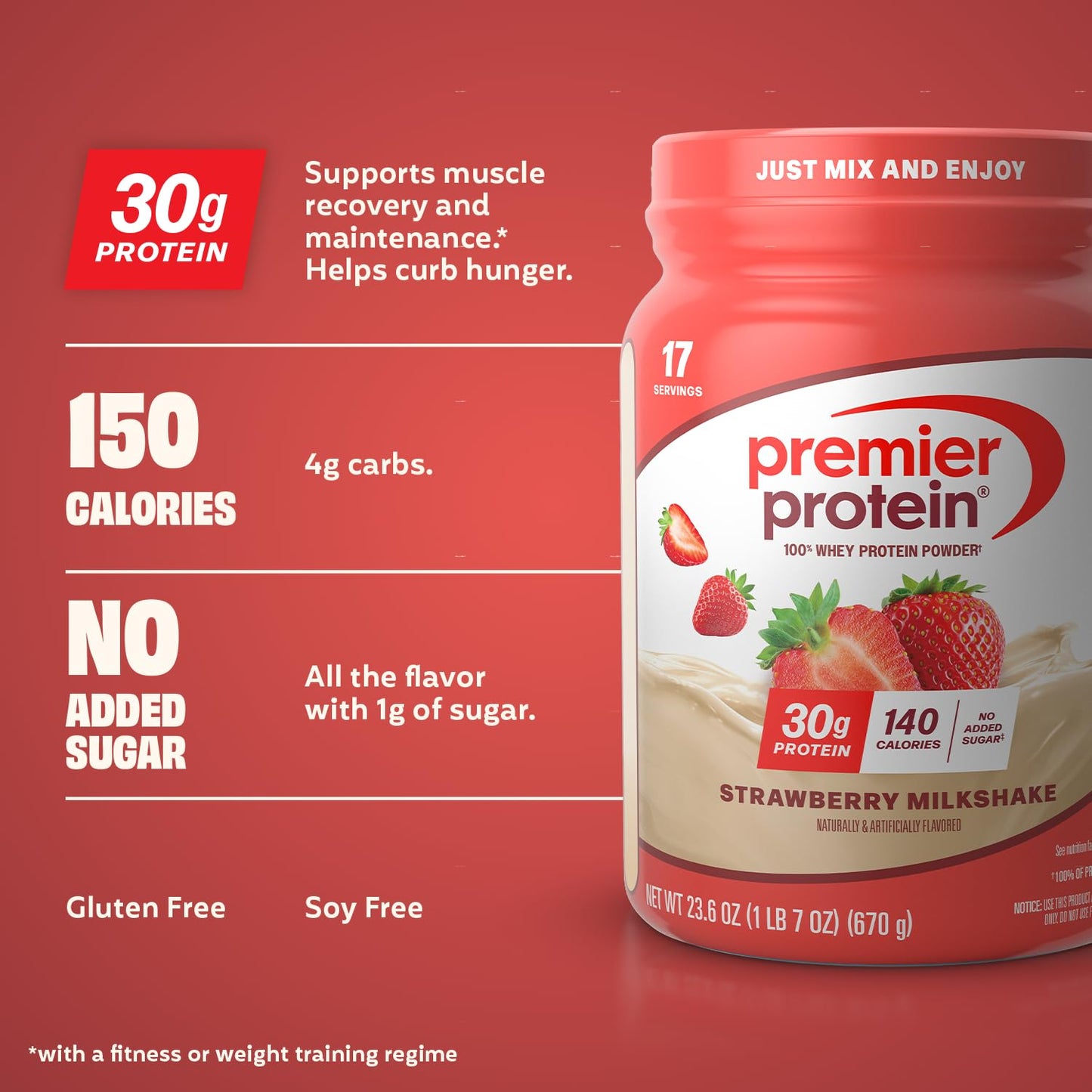 Premier Protein Whey Protein Powder Strawberry, 17 Servings