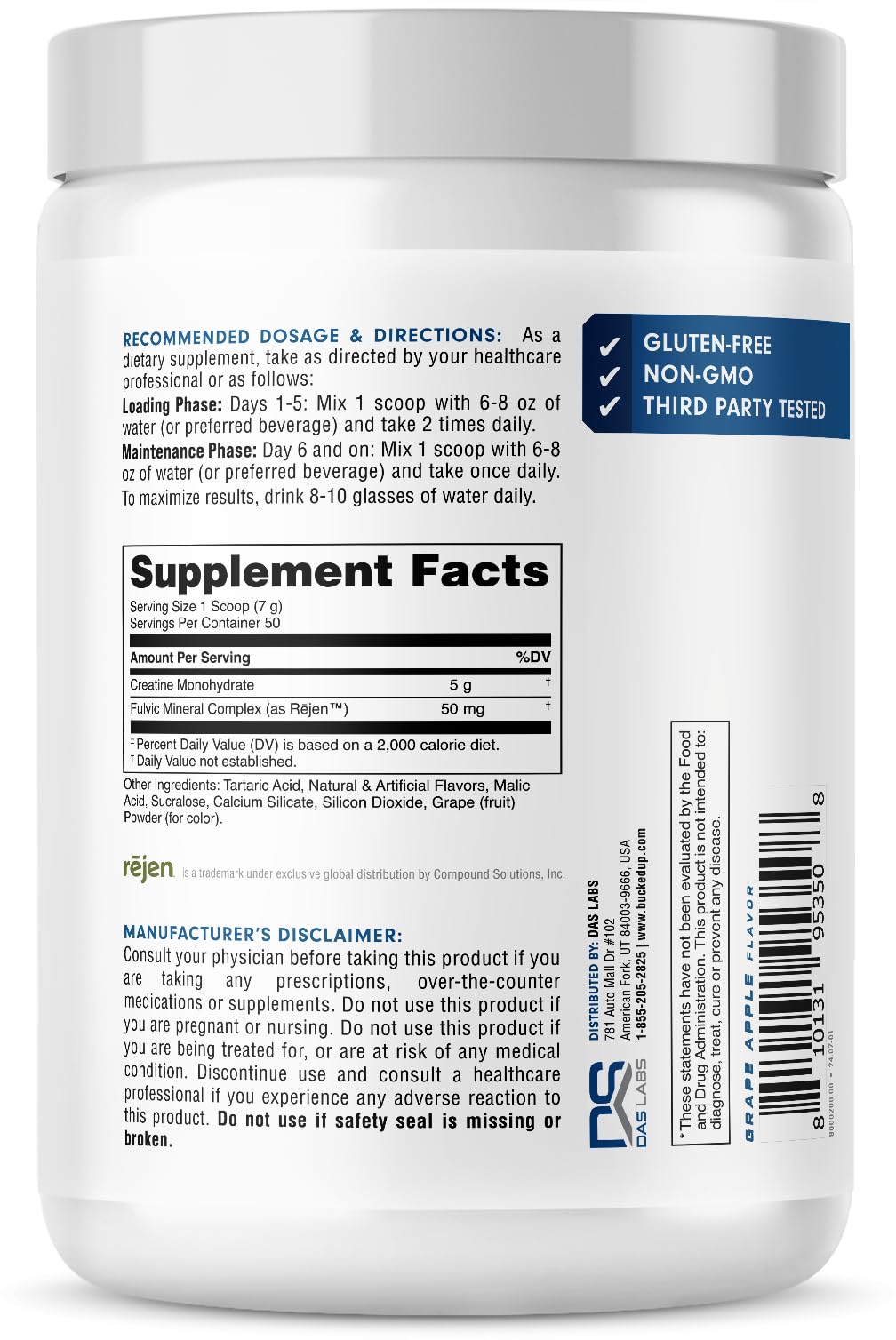 Bucked Up Grape Apple Creatine Monohydrate Powder 12.3