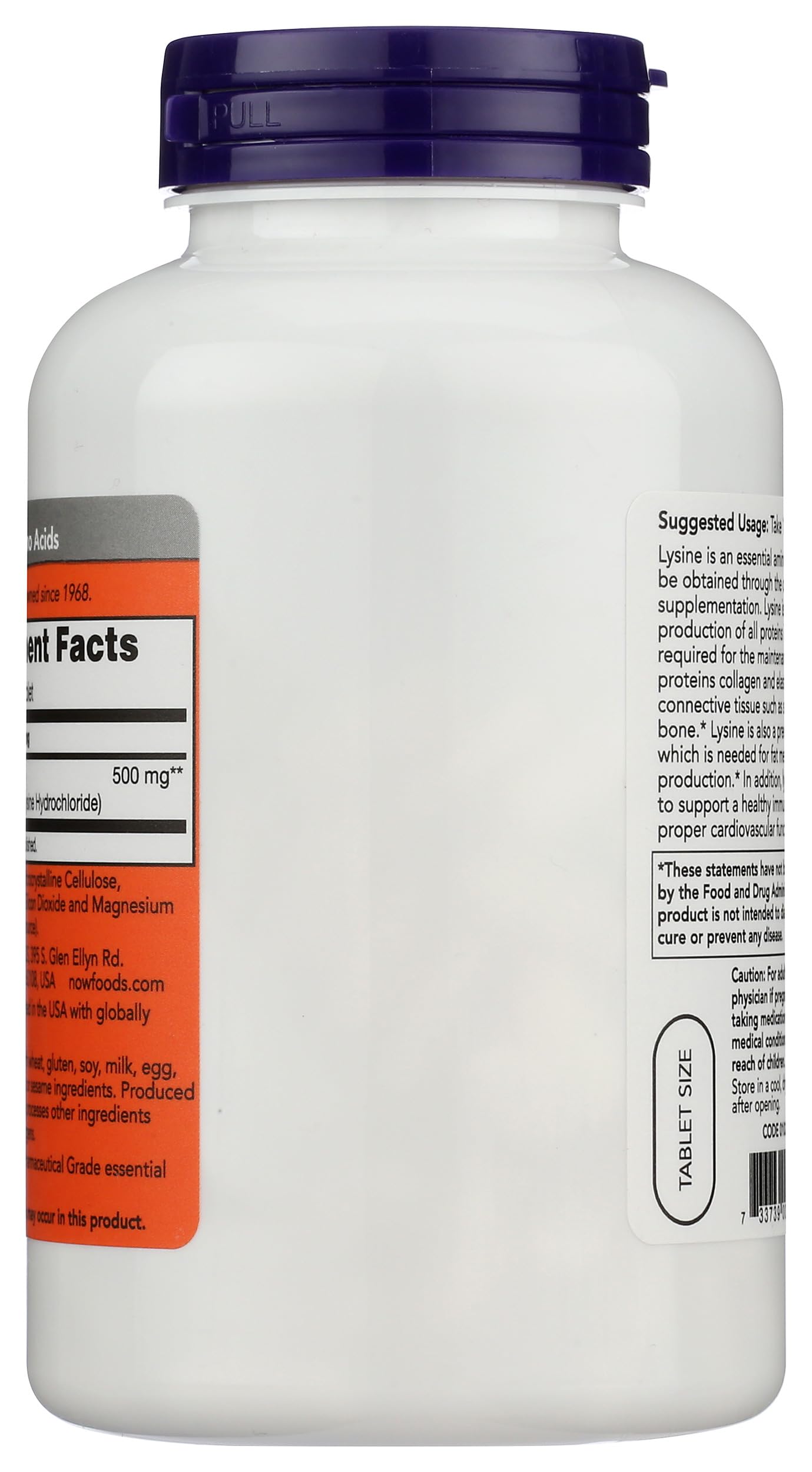 NOW Foods Lysine 500 mg Tablets, 250 Tablets