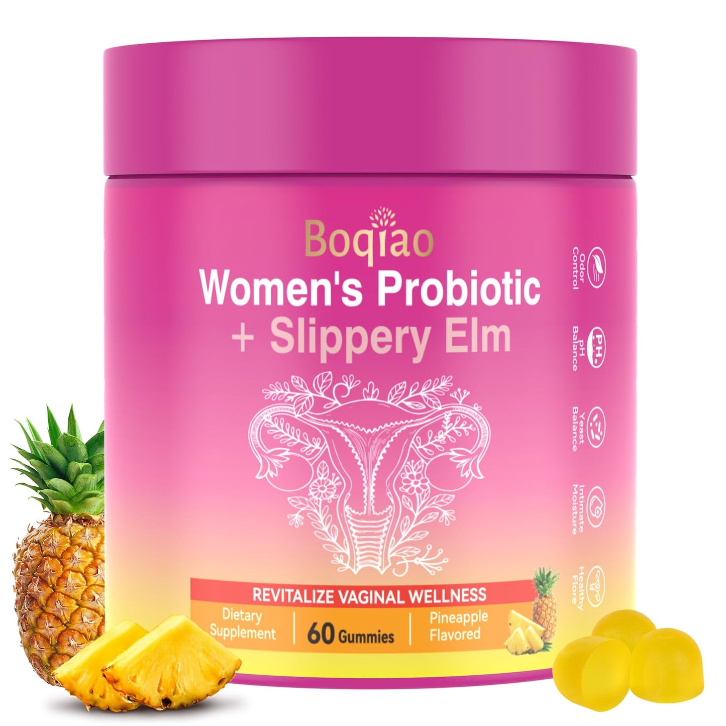 Boqiao Feminine Probiotics Gummies with Slippery Elm 60 Gummies
