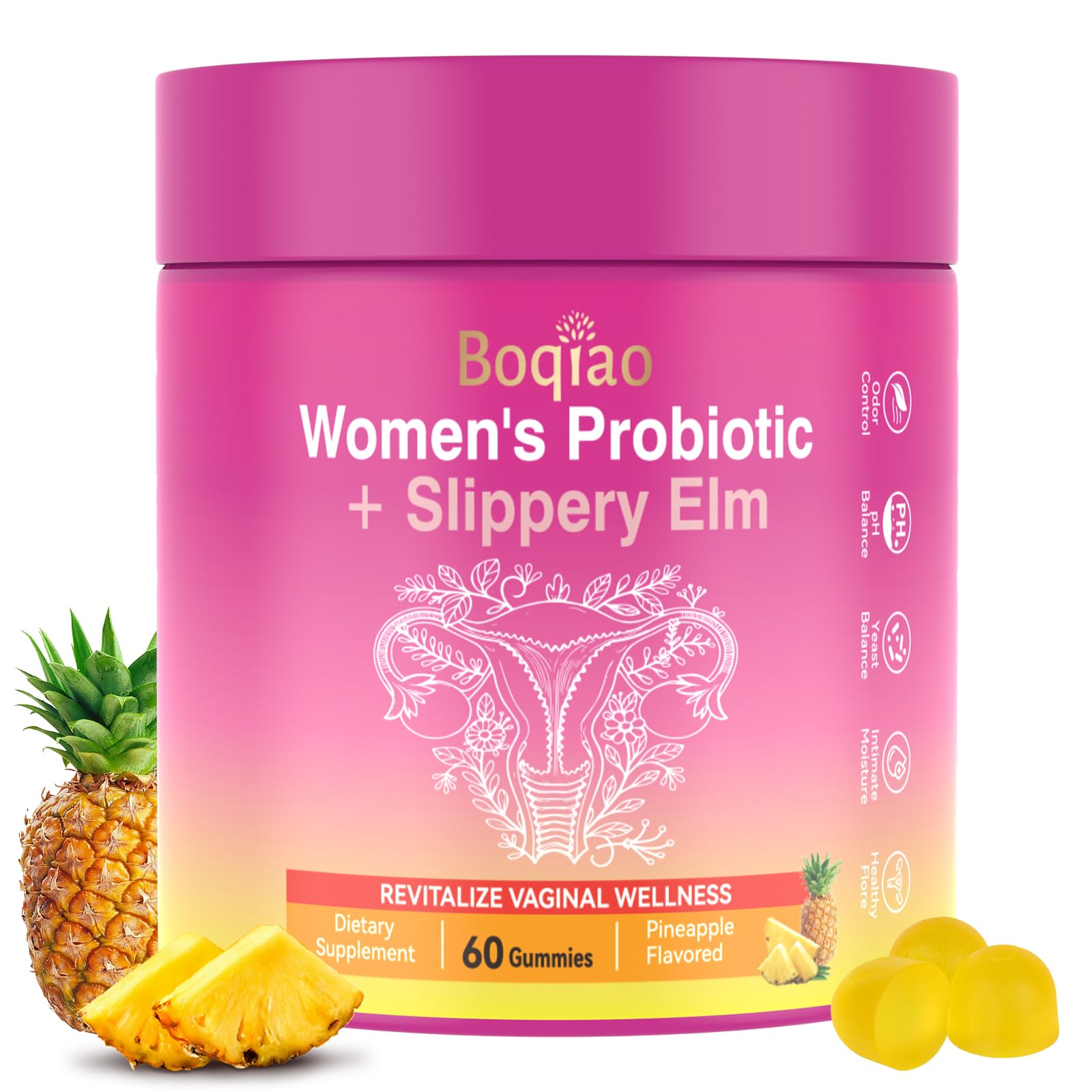 Boqiao Feminine Probiotics Gummies with Slippery Elm 60 Gummies