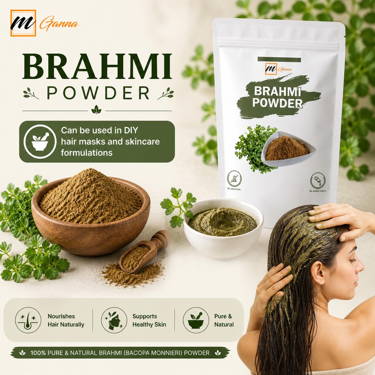 mGanna 100% Pure and Natural Brahmi Powder, 3.52 Ounce