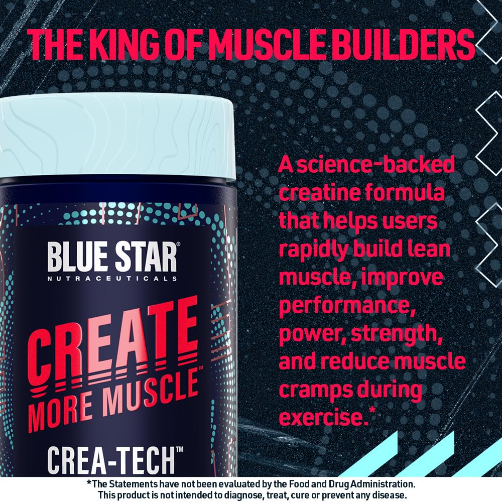 Blue Star Nutraceuticals CREA-TECH Creapure Creatine Monohydrate with Electrolytes Capsules - 120 Veggie Capsules