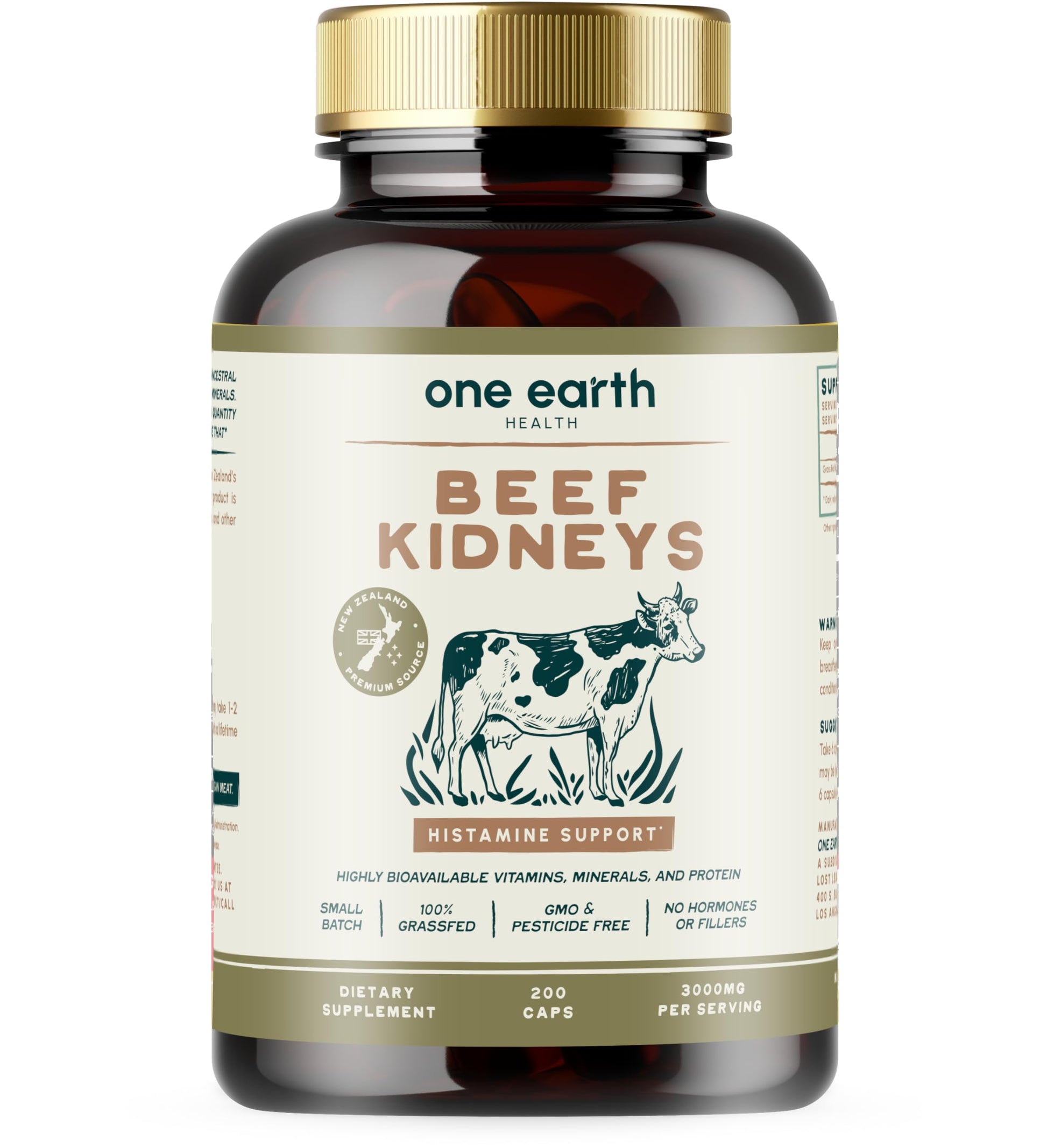 One Earth Health Grass Fed Beef Kidney Supplement Capsule 200 Count
