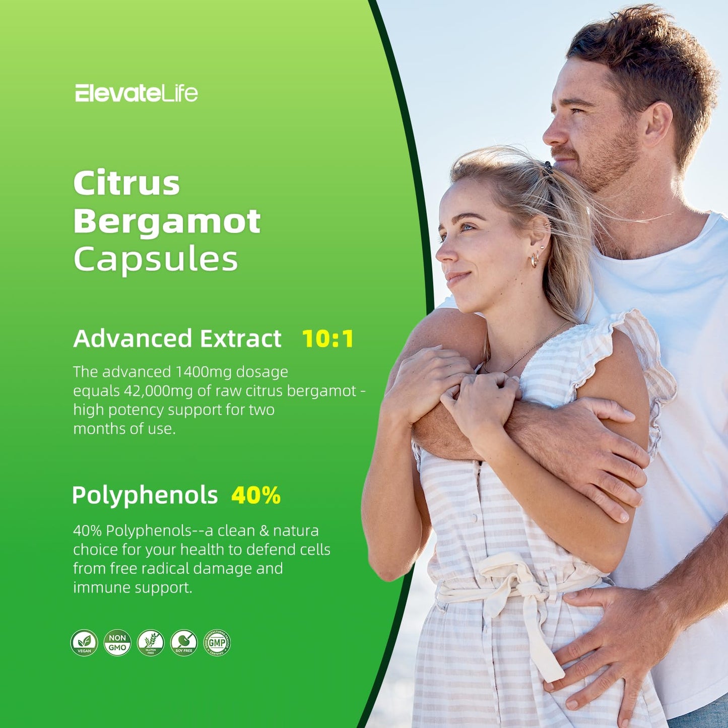 ElevateLife Citrus Bergamot 1400mg Capsules, 120 Count