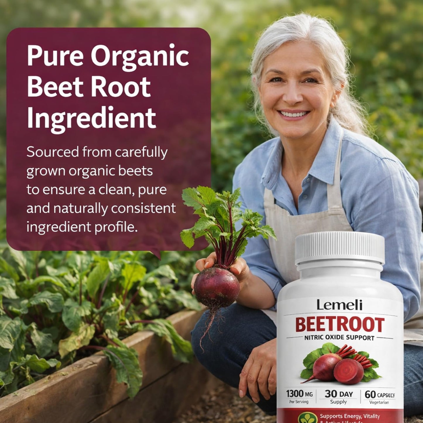 Lemeli Beetroot Capsules 1300mg Per Serving, Plant-Based Beet Root Extract Supplement, Antioxidant-Rich Superfood Formula, Daily Energy & Active Lifestyle Support, 60 Capsules