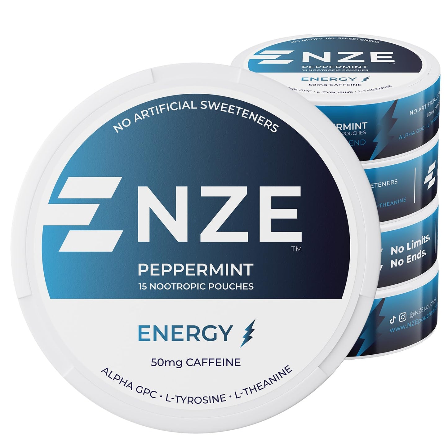 NZE Caffeine Nootropic Pouches Peppermint Caplet 5 Pack