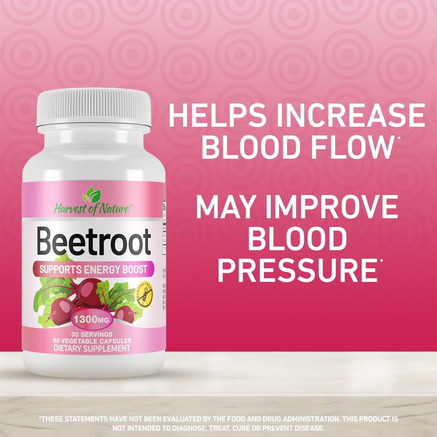 Harvest of Nature Beet Root Supplement 1300mg Beet Root Capsules, 60 Capsules