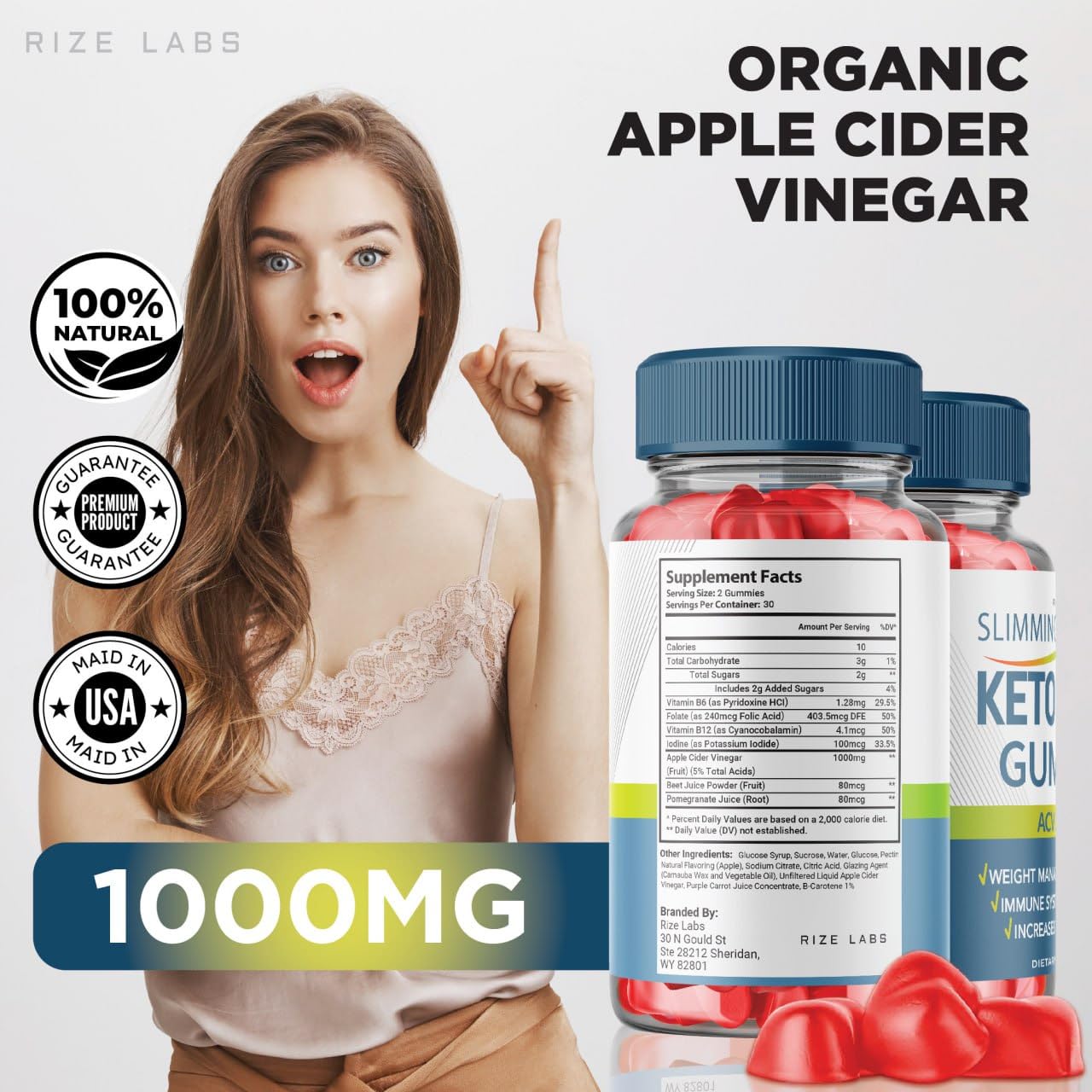 Rize Labs Slimming Keto ACV Gummies for Advanced Weight Loss with Apple Cider Vinegar, 180 Gummies